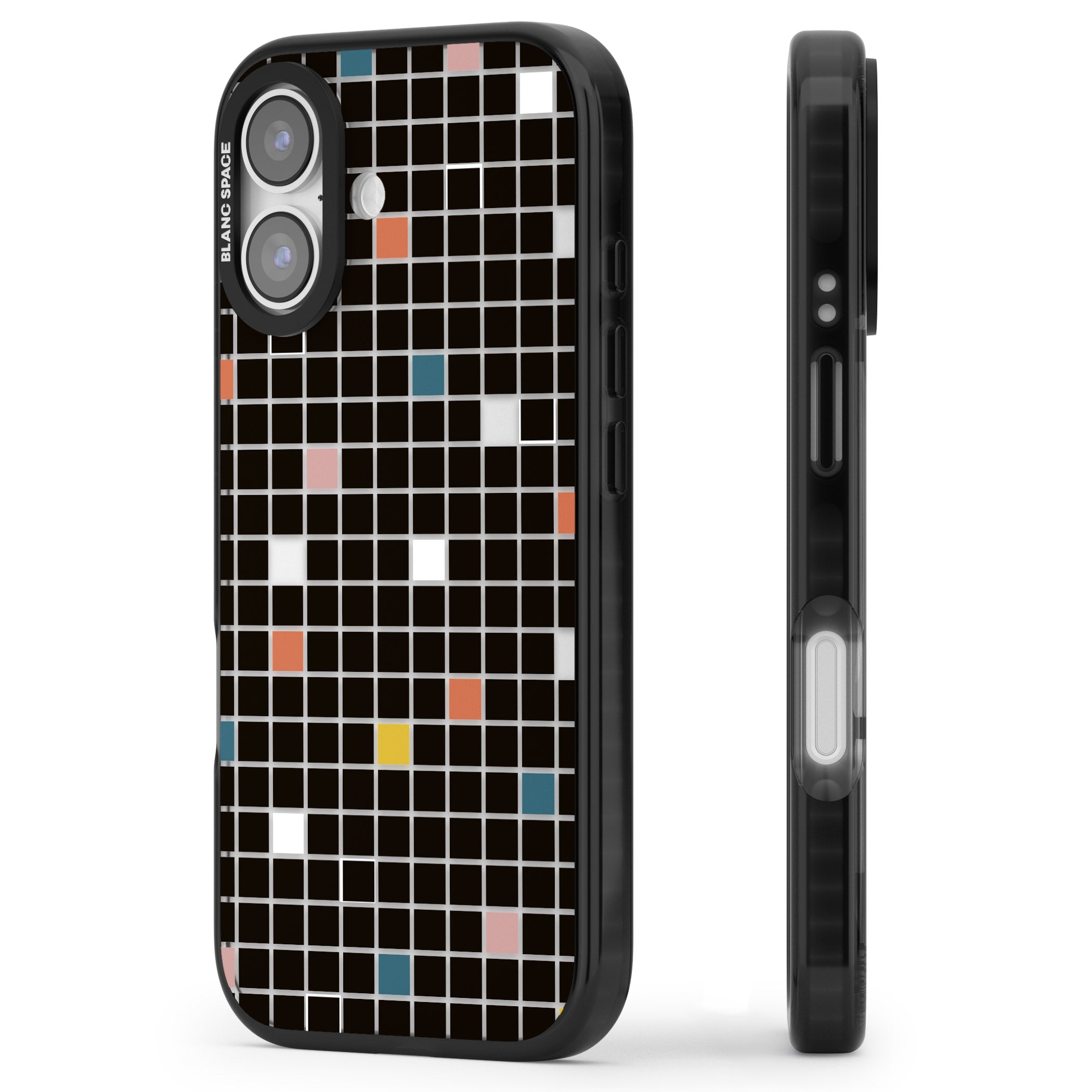 Earthtone Black Geometric Grid iPhone 17 Impact Black Phone Case Side Profile