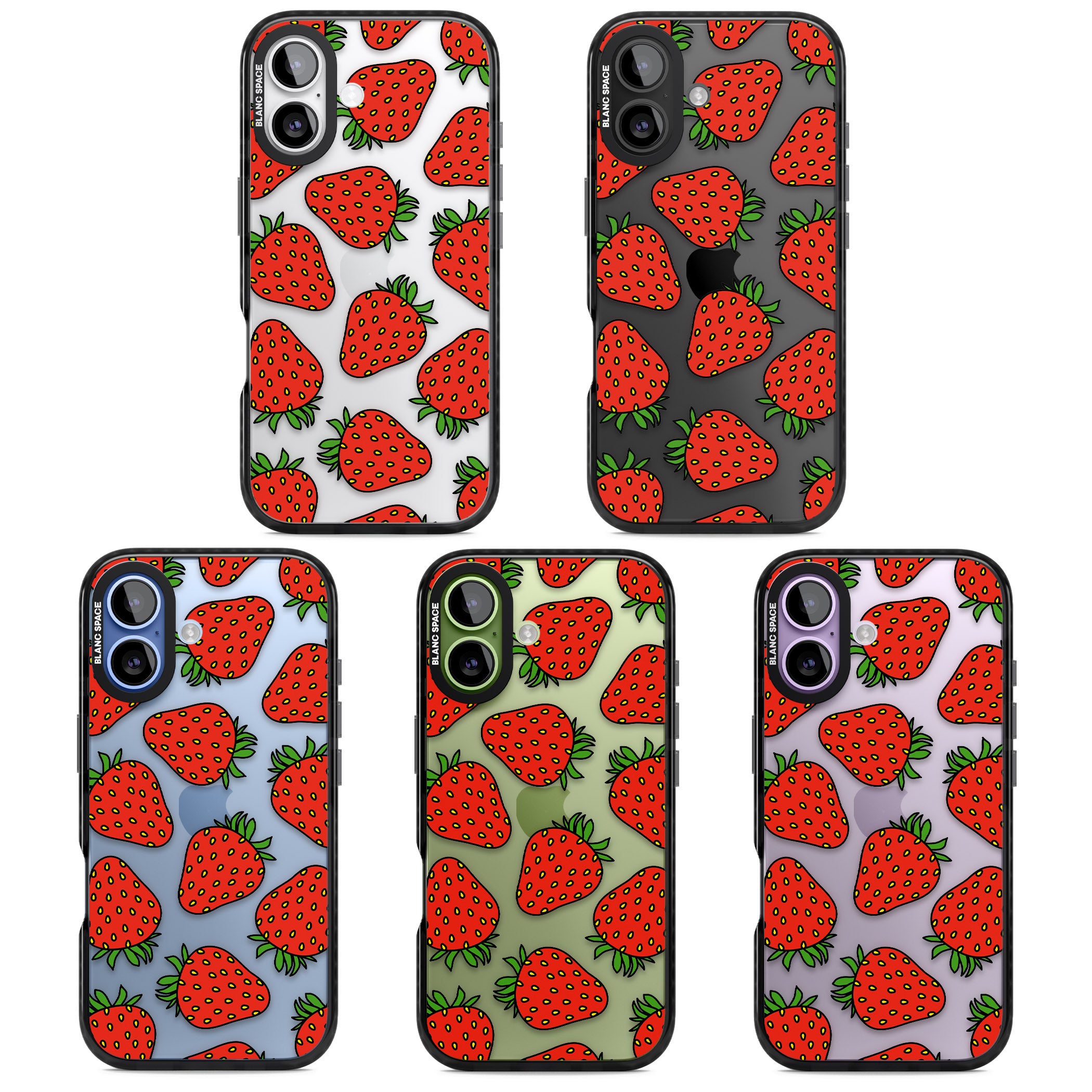 Strawberry Pattern iPhone 17 Impact Black Phone Case APT Impact Protection