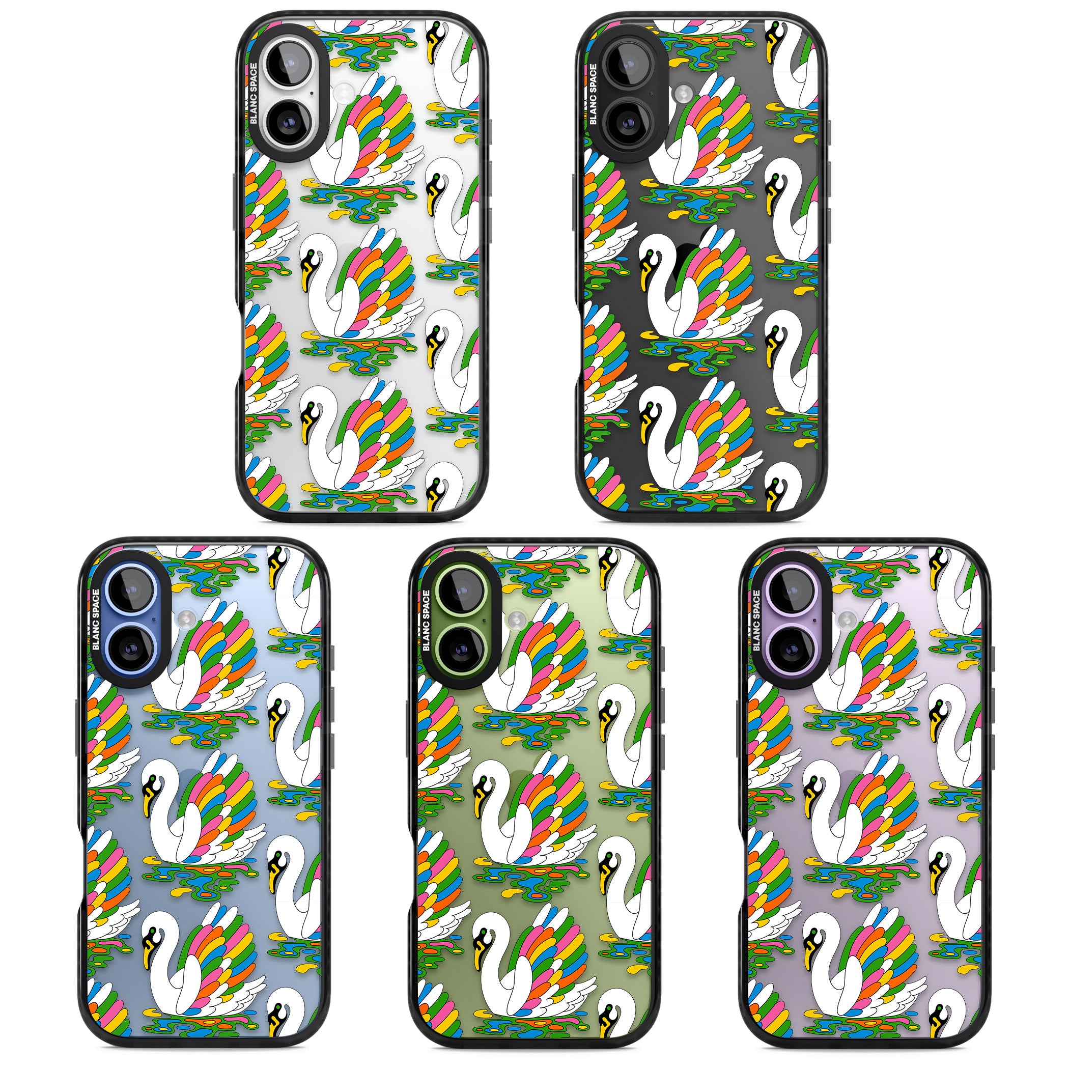 Colourful Swan Pattern iPhone 17 Impact Black Phone Case APT Impact Protection