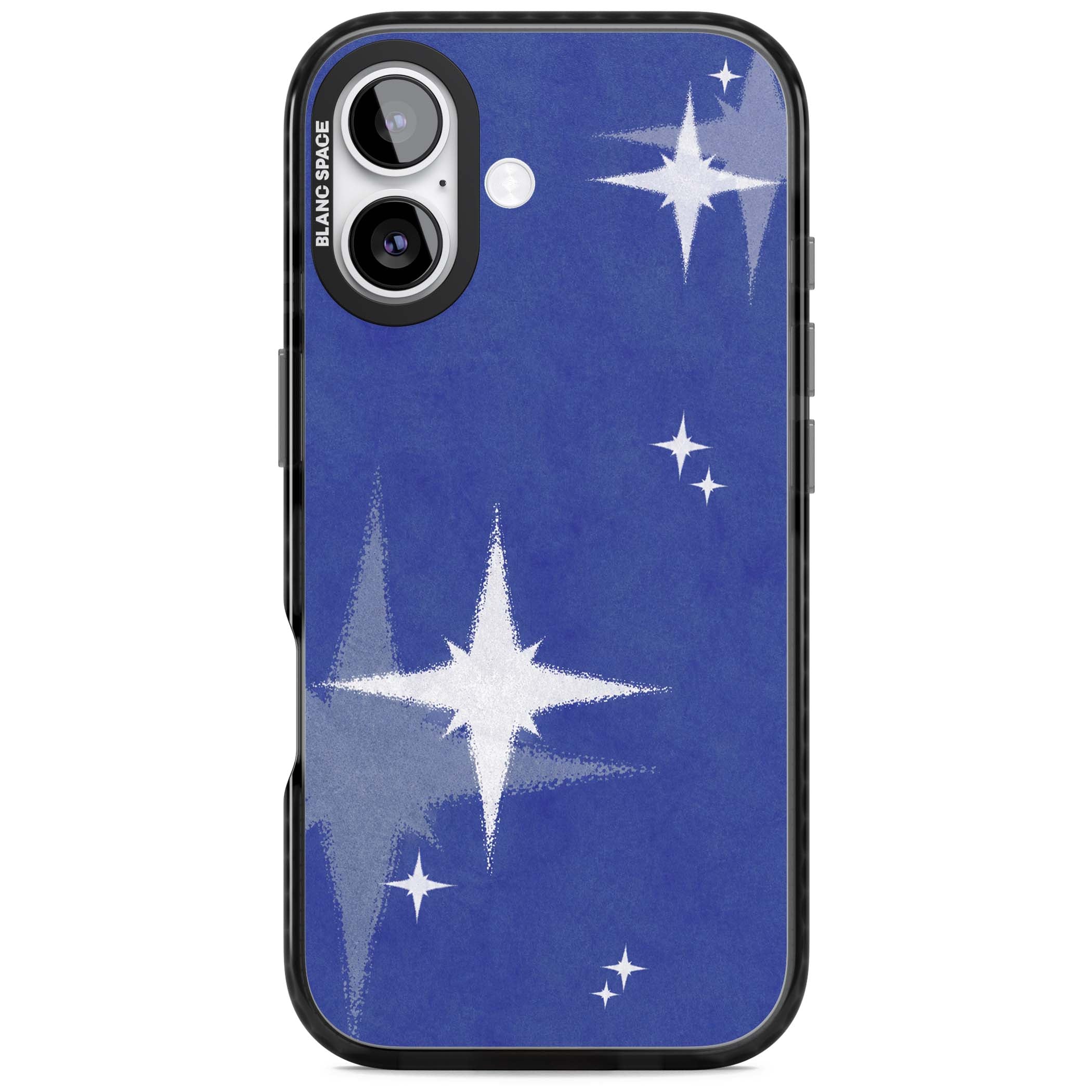 Blue Sparkle celestial iPhone case featuring sparkling silver stars on a deep blue painterly night sky | Clear Impact case for iPhone 17