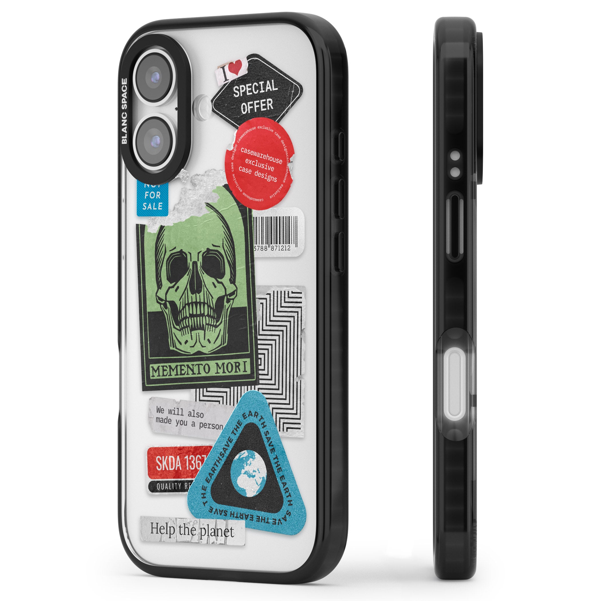 Skull Sticker Mix iPhone 17 Impact Black Phone Case Side Profile