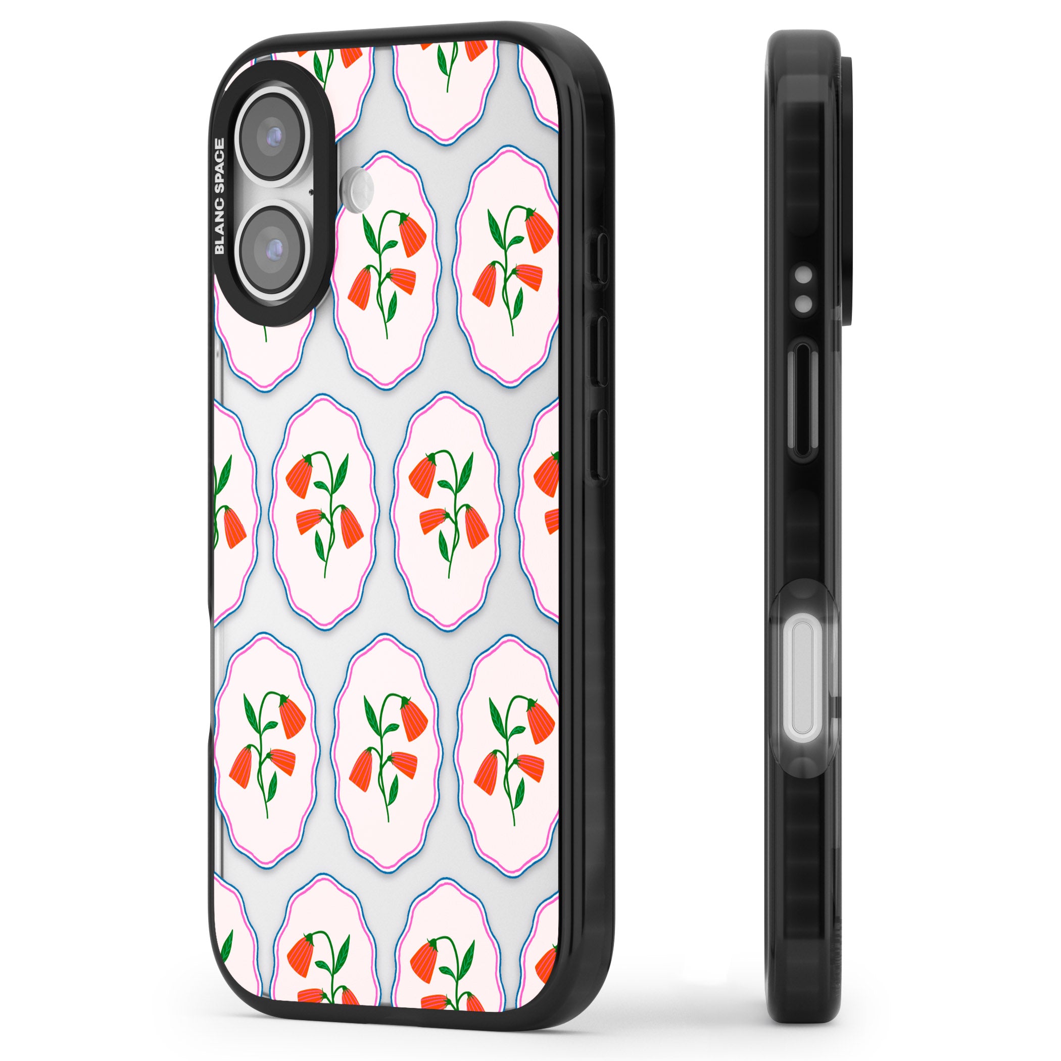 Rose Stamps iPhone 17 Impact Black Phone Case Side Profile