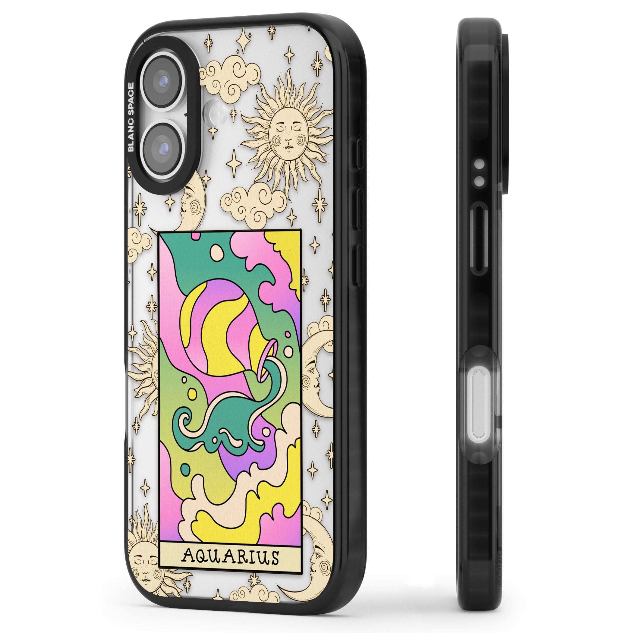 Celestial Zodiac Aquarius iPhone 17 Impact Black Phone Case Side Profile