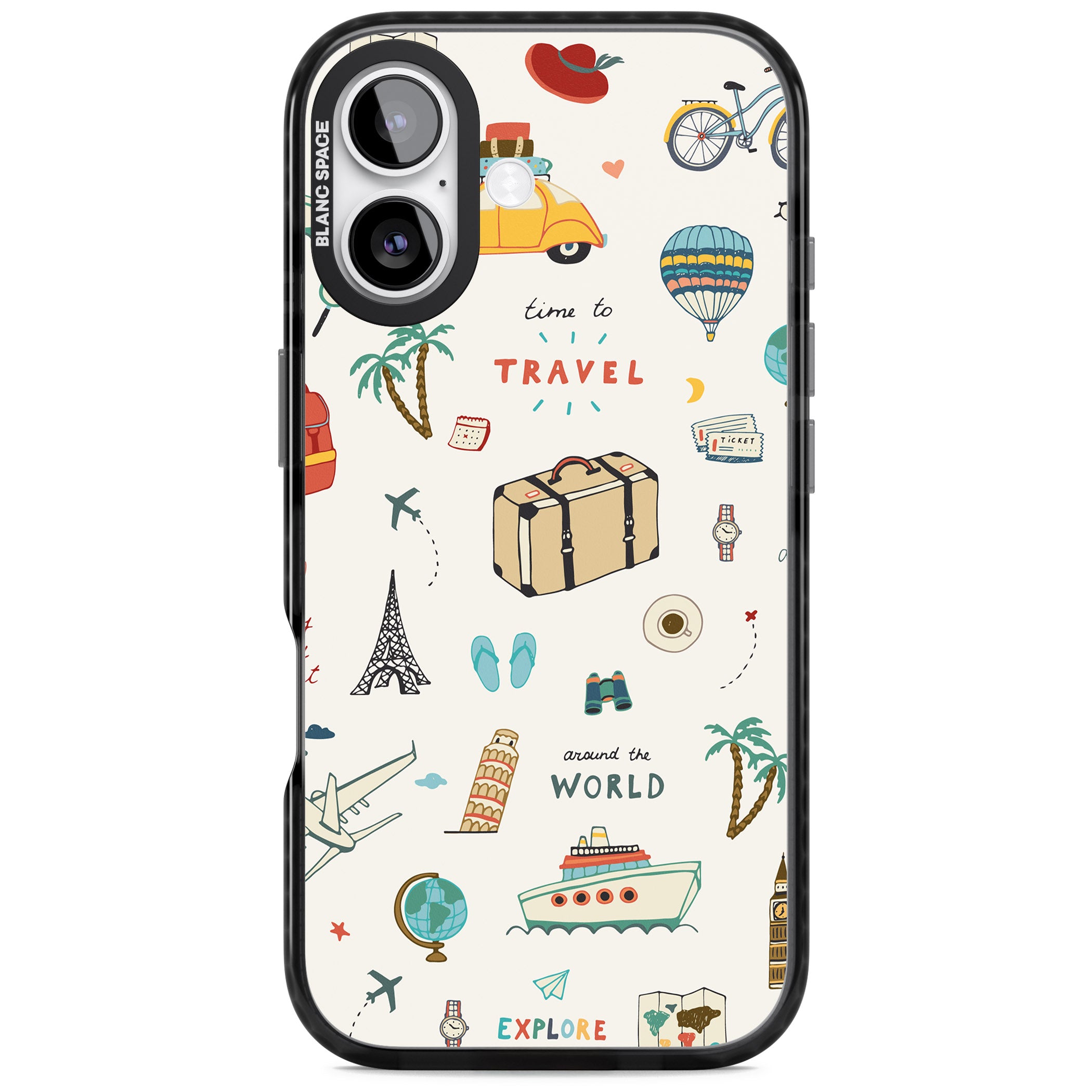 Cute Travel Pattern Cream iPhone 17 Impact Black Phone Case