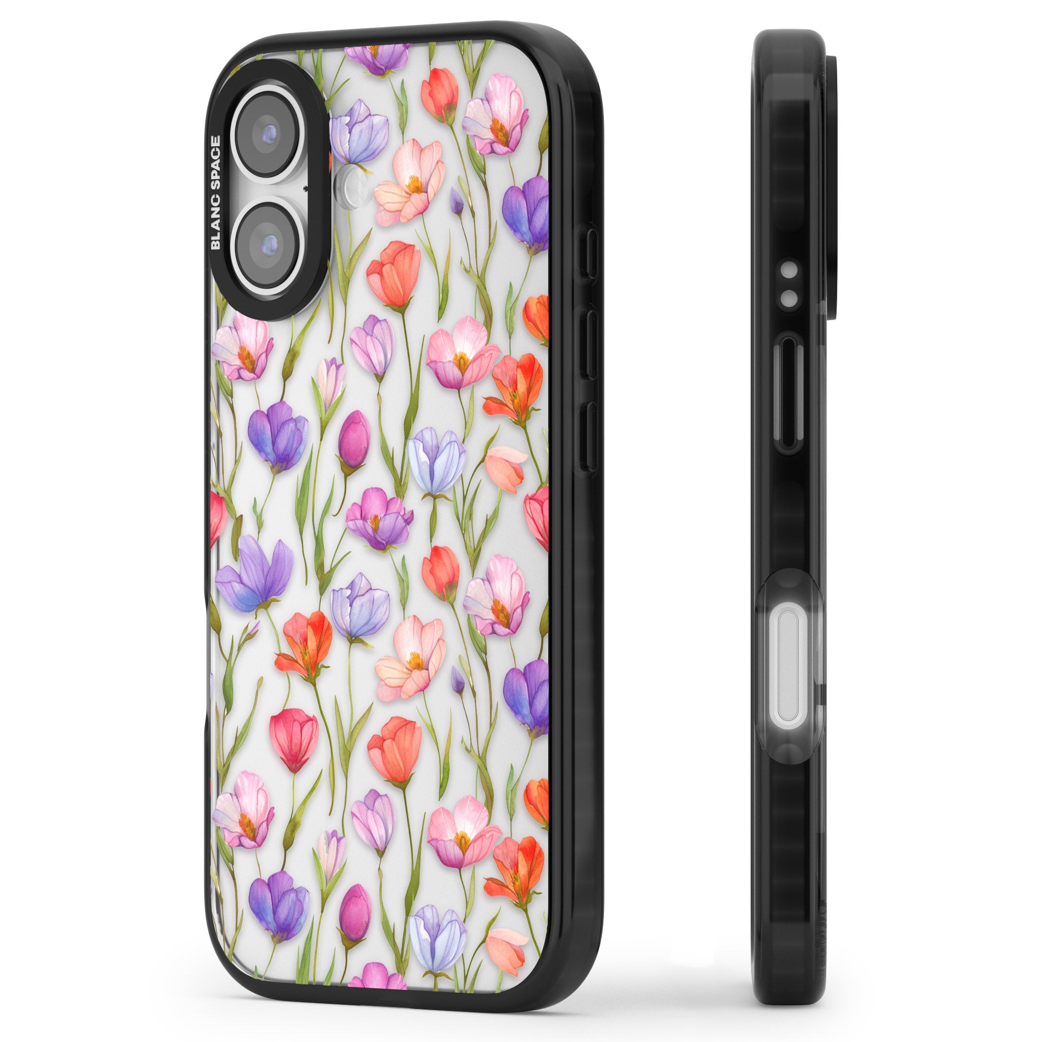 Red, Pink & Purple Flowers iPhone 17 Impact Black Phone Case Side Profile