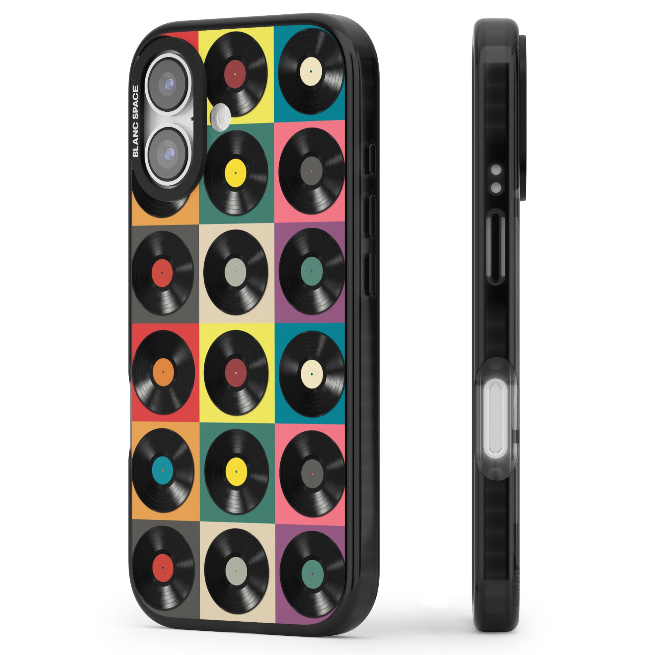 Vinyl Record Pattern iPhone 17 Impact Black Phone Case Side Profile