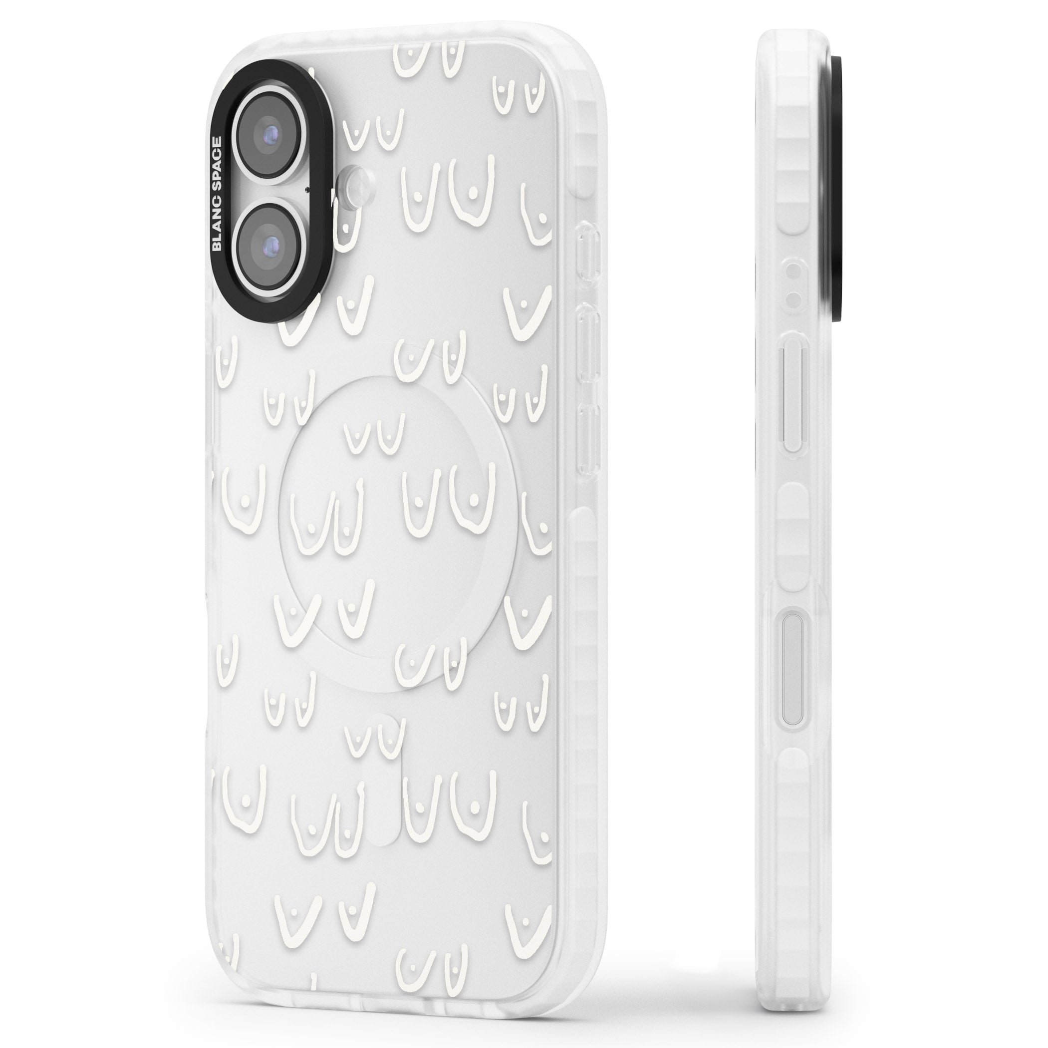 Boob Pattern (White) iPhone 17 Impact Clear Phone Case Side Profile