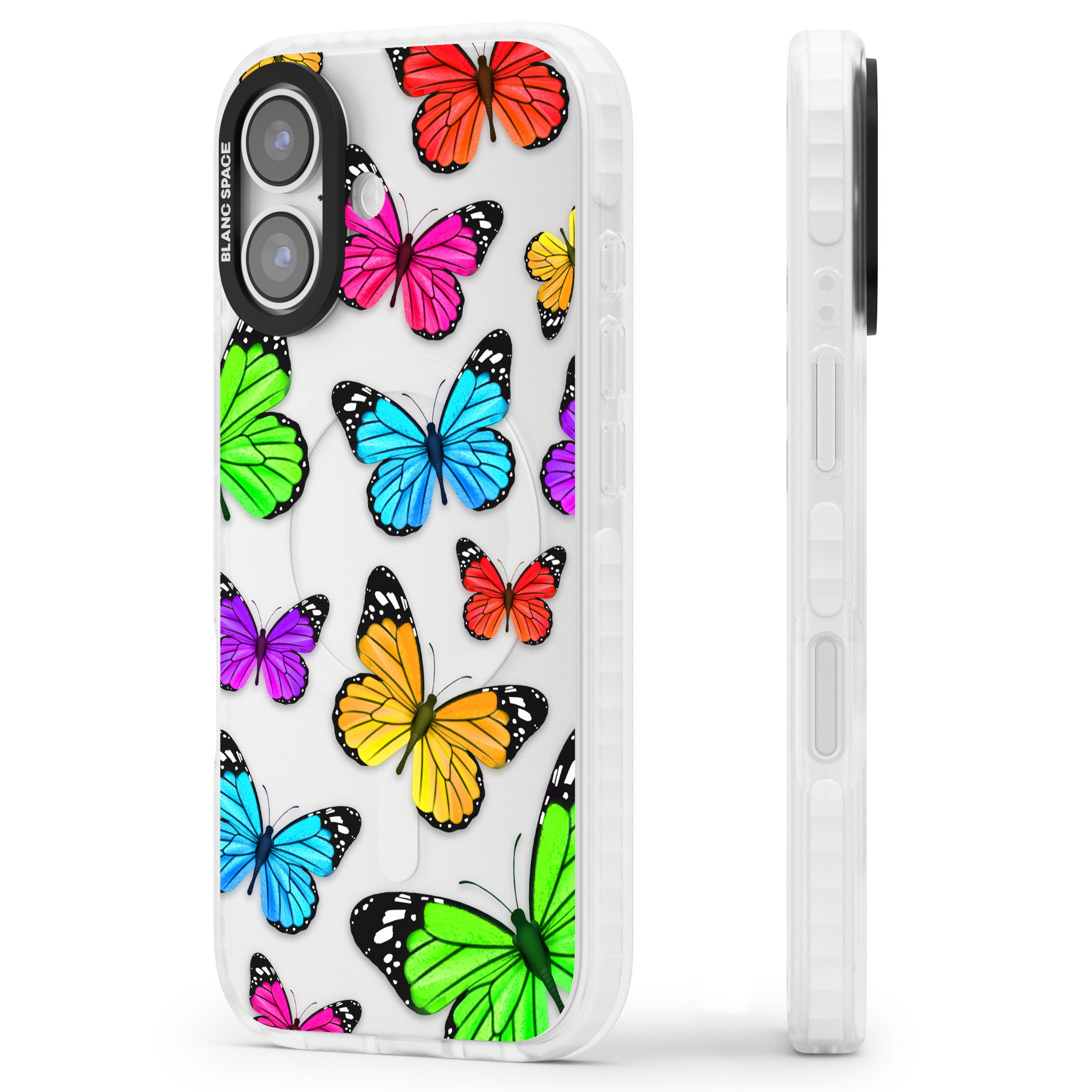 Vibrant Butterflies iPhone 17 Impact Clear Phone Case Side Profile