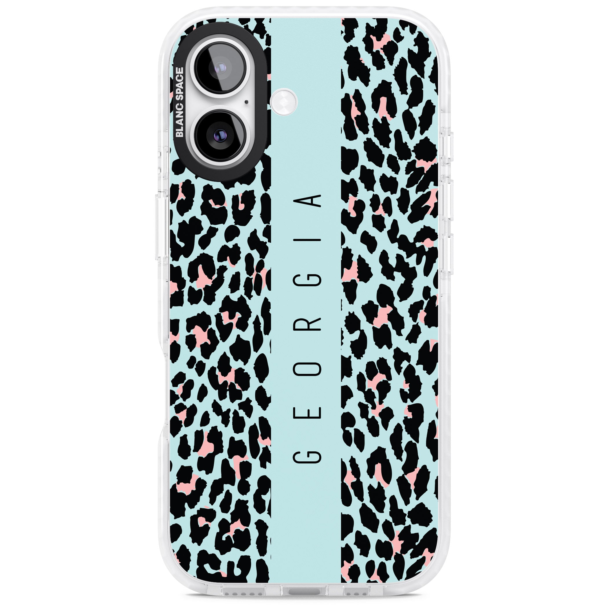 Personalised Blue Leopard iPhone 17 Impact Clear Phone Case