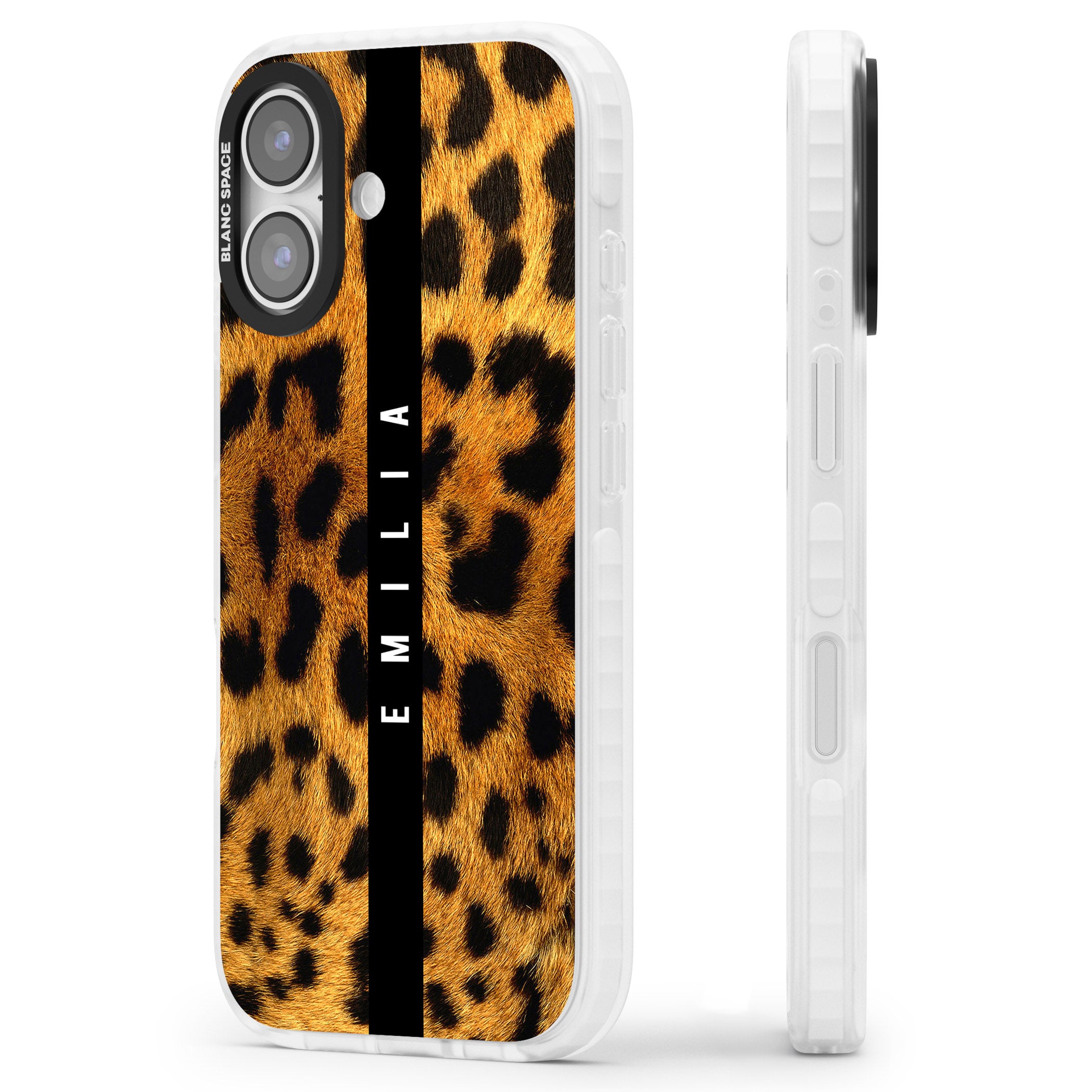 Personalised Leopard Print iPhone 17 Impact Clear Phone Case Side Profile