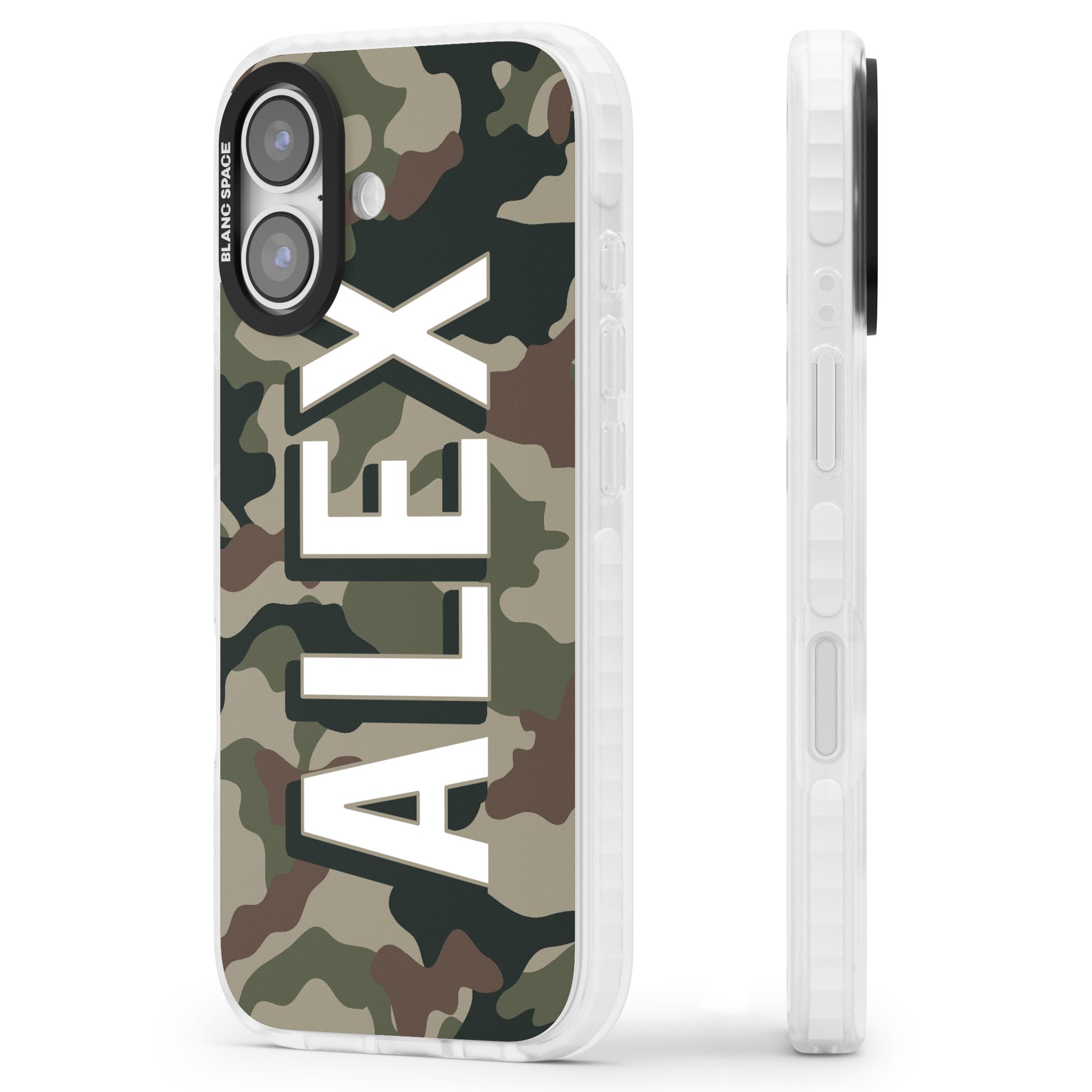 Personalised Classic Green Camo iPhone 17 Impact Clear Phone Case Side Profile