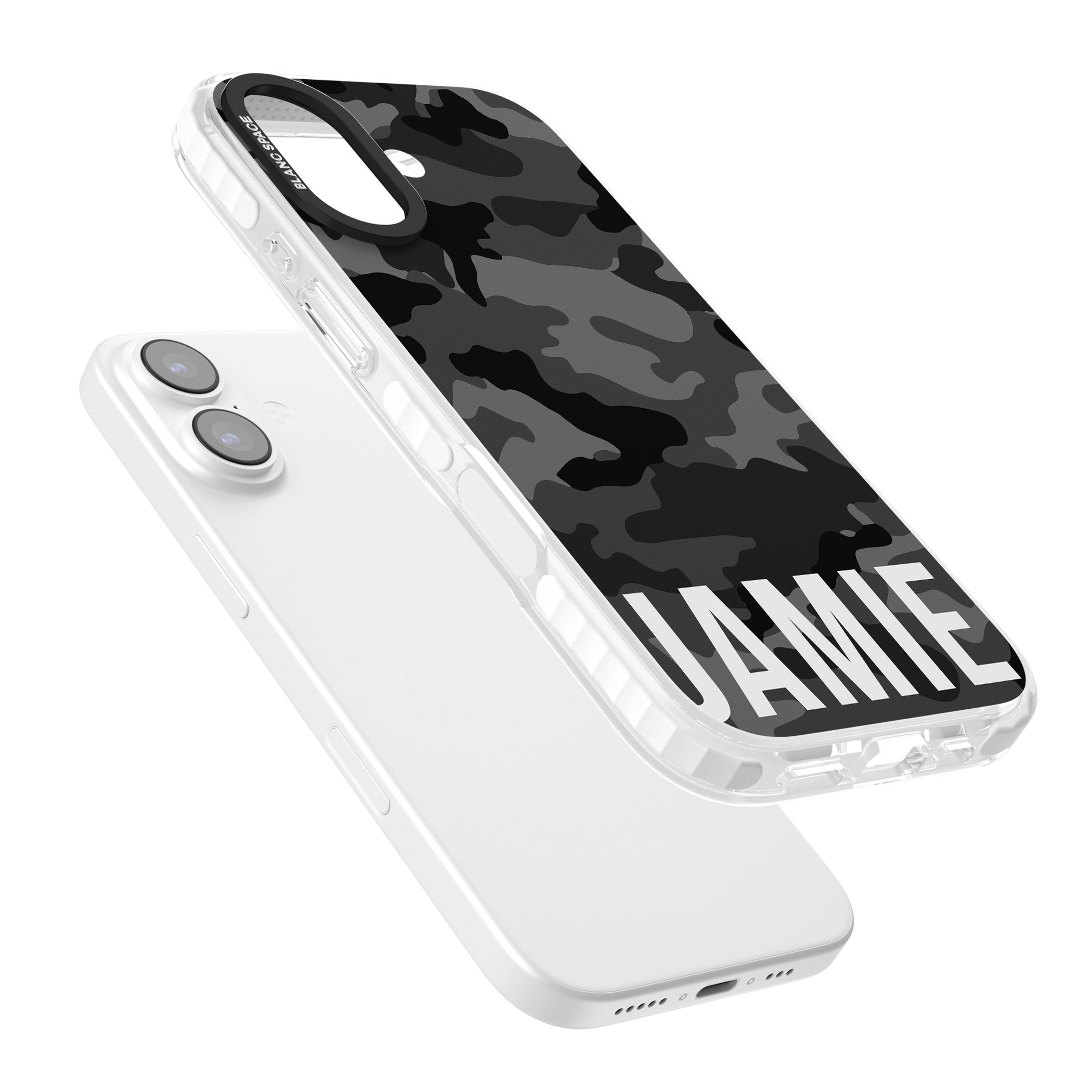 Personalised Black Camo Name Horizontal iPhone 17 Impact Clear Phone Case Colours