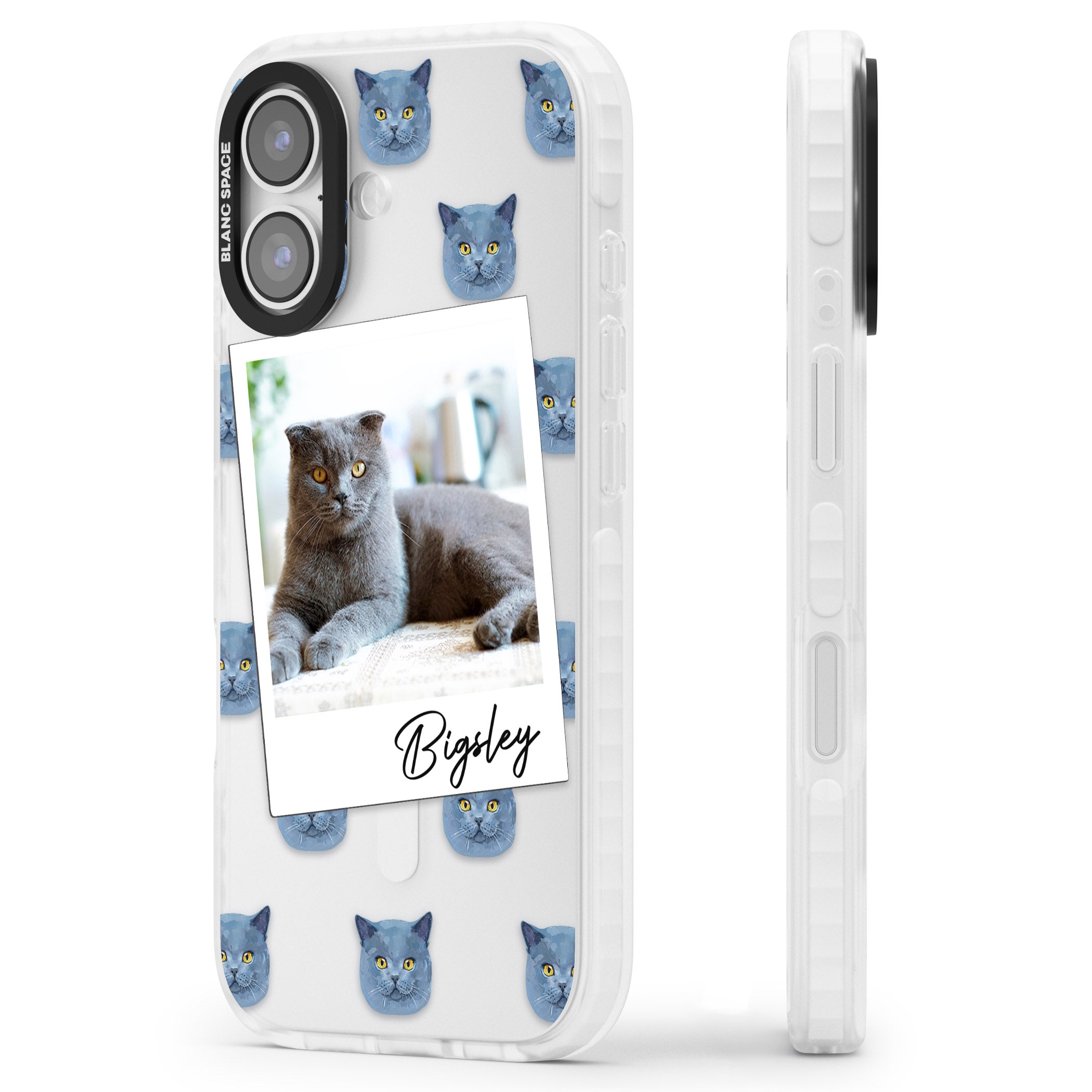 Personalised English Blue Cat Photo iPhone 17 Impact Clear Phone Case Side Profile
