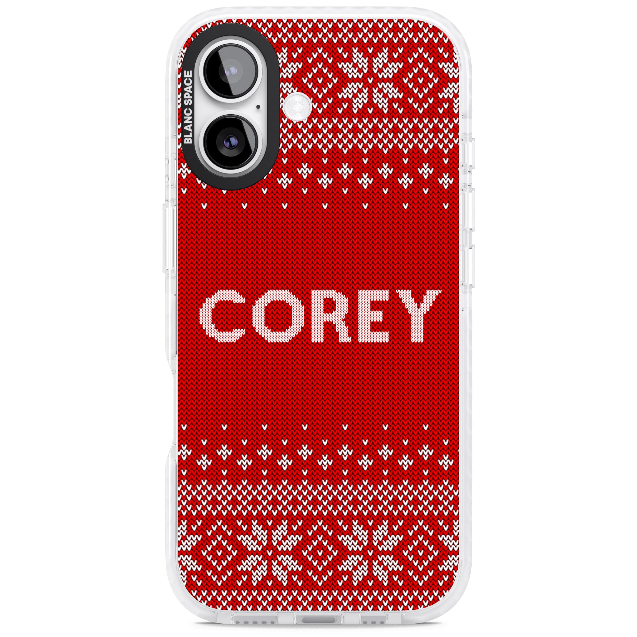 Personalised Red Christmas Knit iPhone 17 Impact Clear Phone Case
