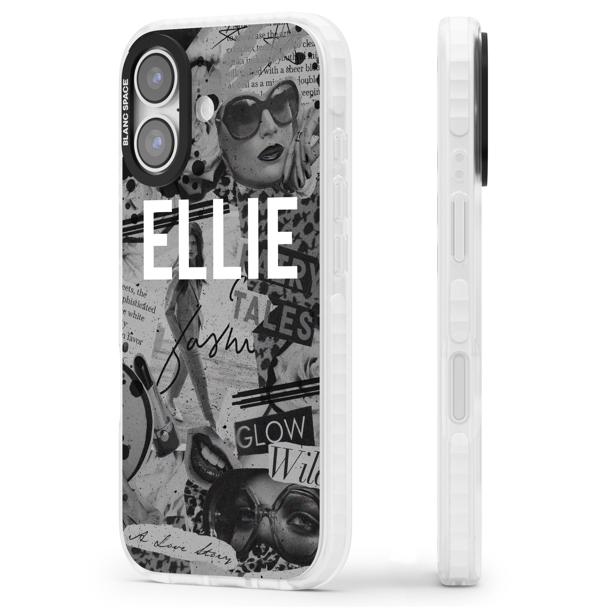 Personalised Grey Scale Vintage Collage iPhone 17 Impact Clear Phone Case Side Profile