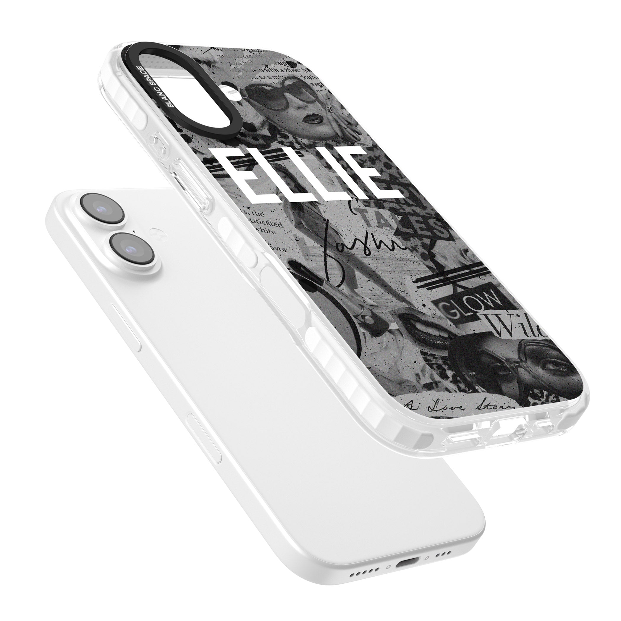 Personalised Grey Scale Vintage Collage iPhone 17 Impact Clear Phone Case Colours