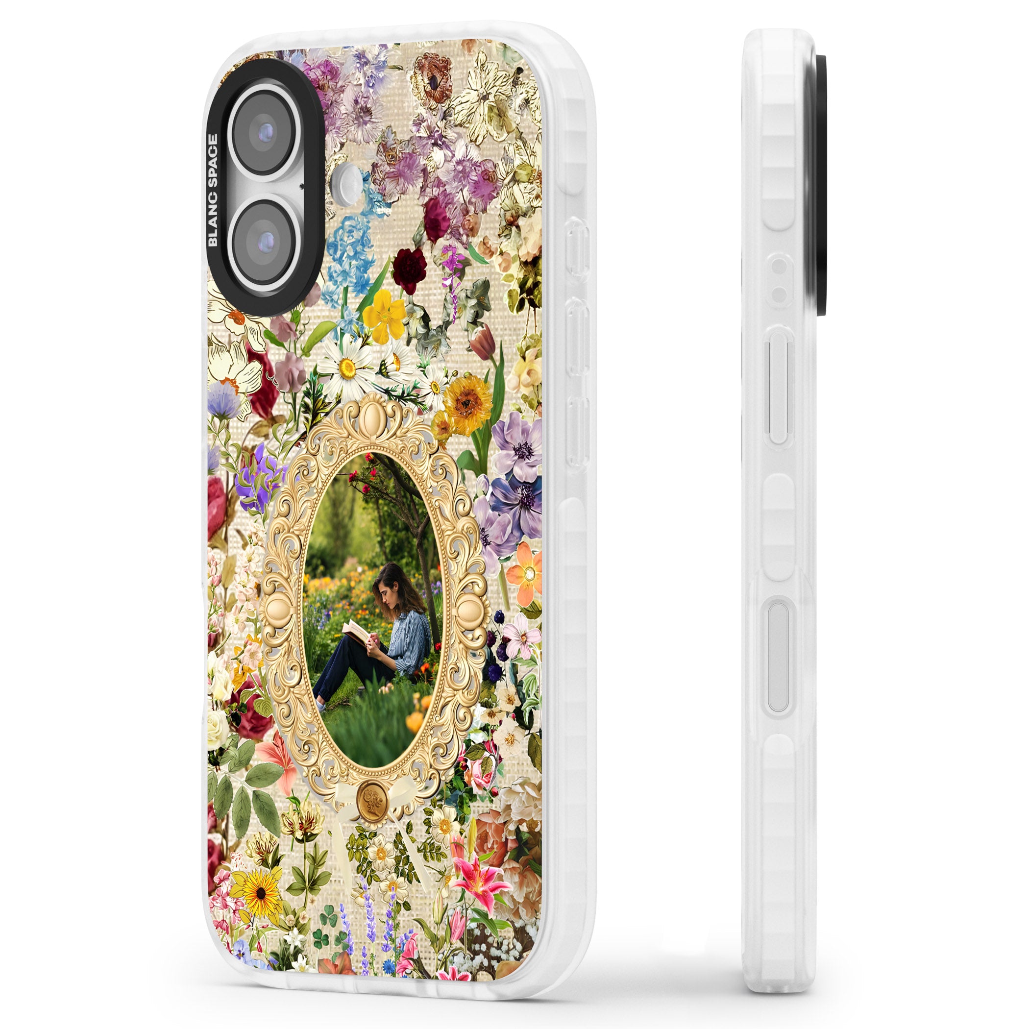 Personalised Vintage Wildflower Frame iPhone 17 Impact Clear Phone Case Side Profile
