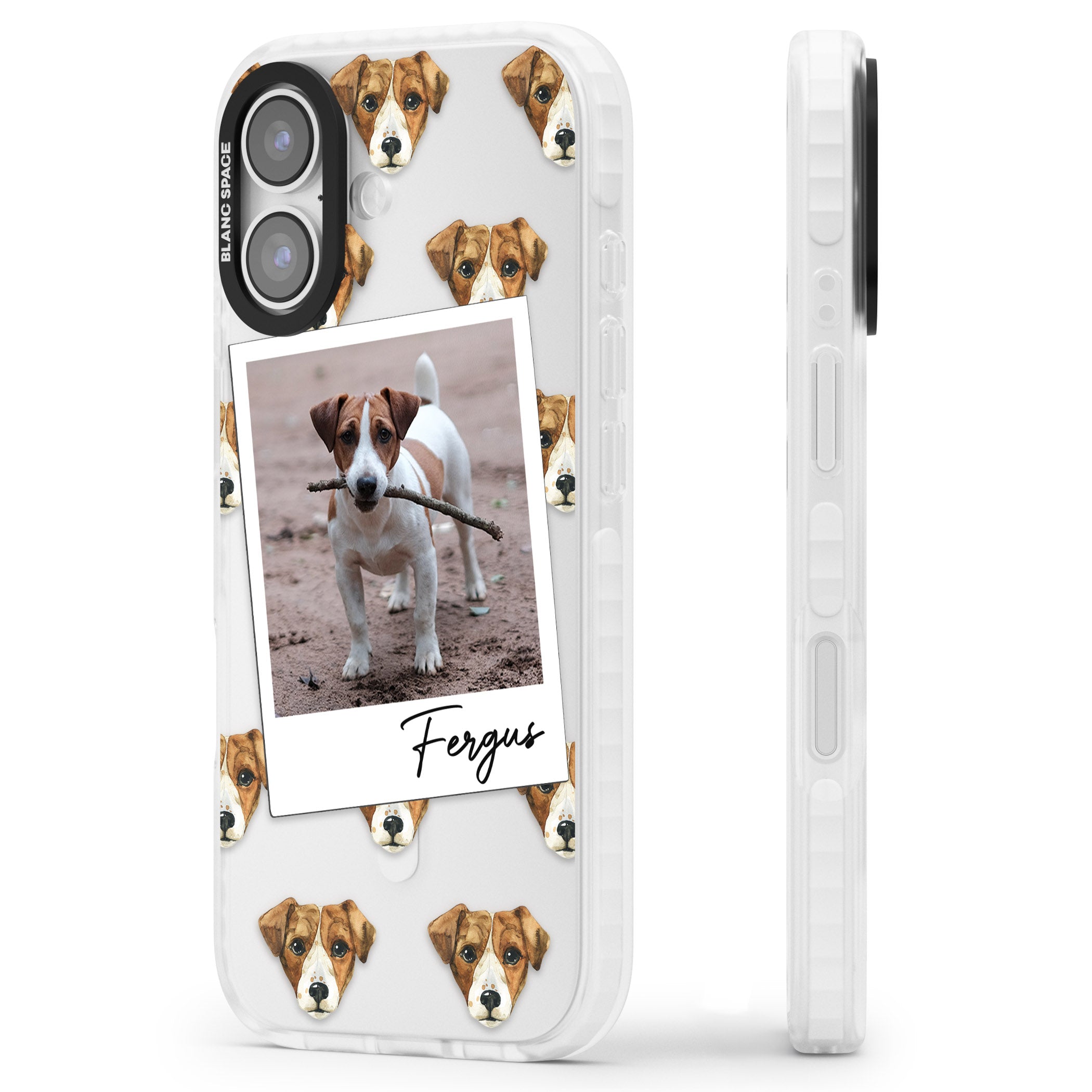 Personalised Jack Russell Instant Camera Photo iPhone 17 Impact Clear Phone Case Side Profile