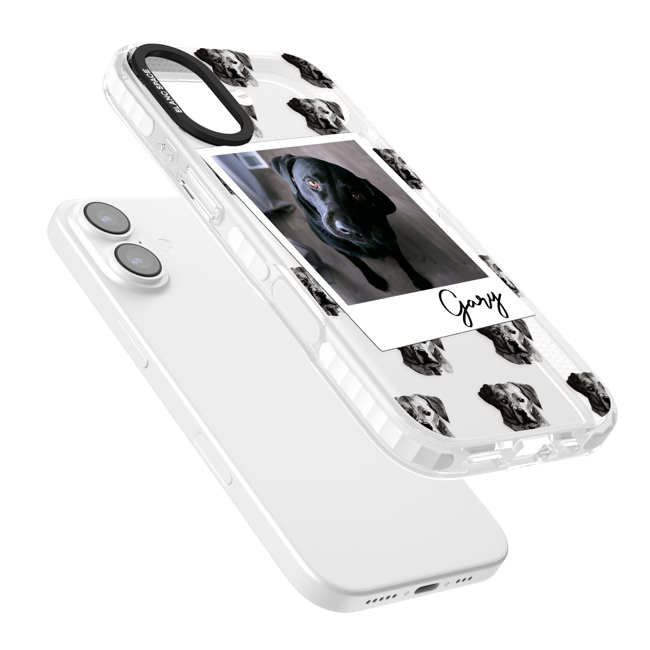 Personalised Black Labrador Instant Camera Photo iPhone 17 Impact Clear Phone Case Colours