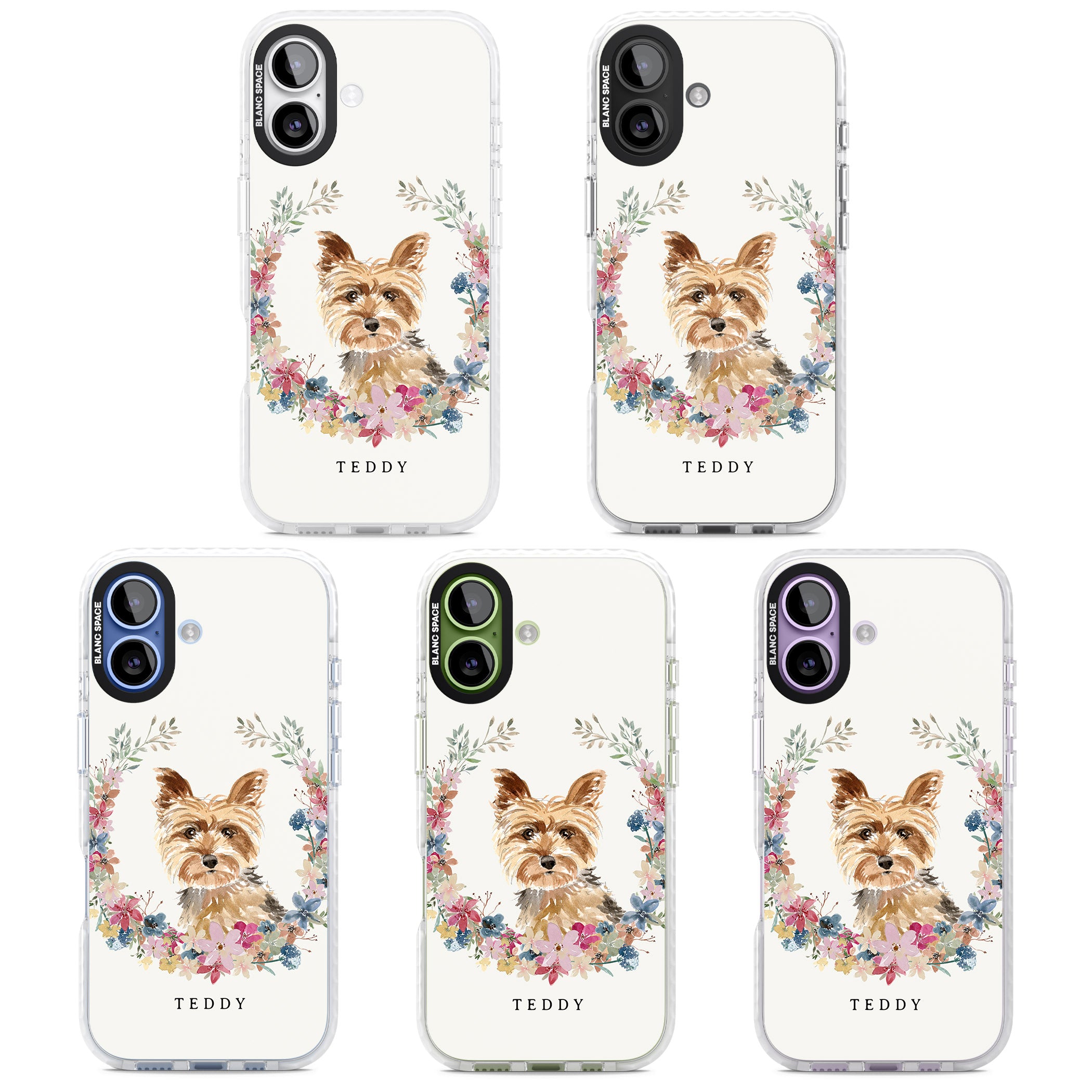 Personalised Yorkshire Terrier Floral Portrait iPhone 17 Impact Clear Phone Case APT Impact Protection