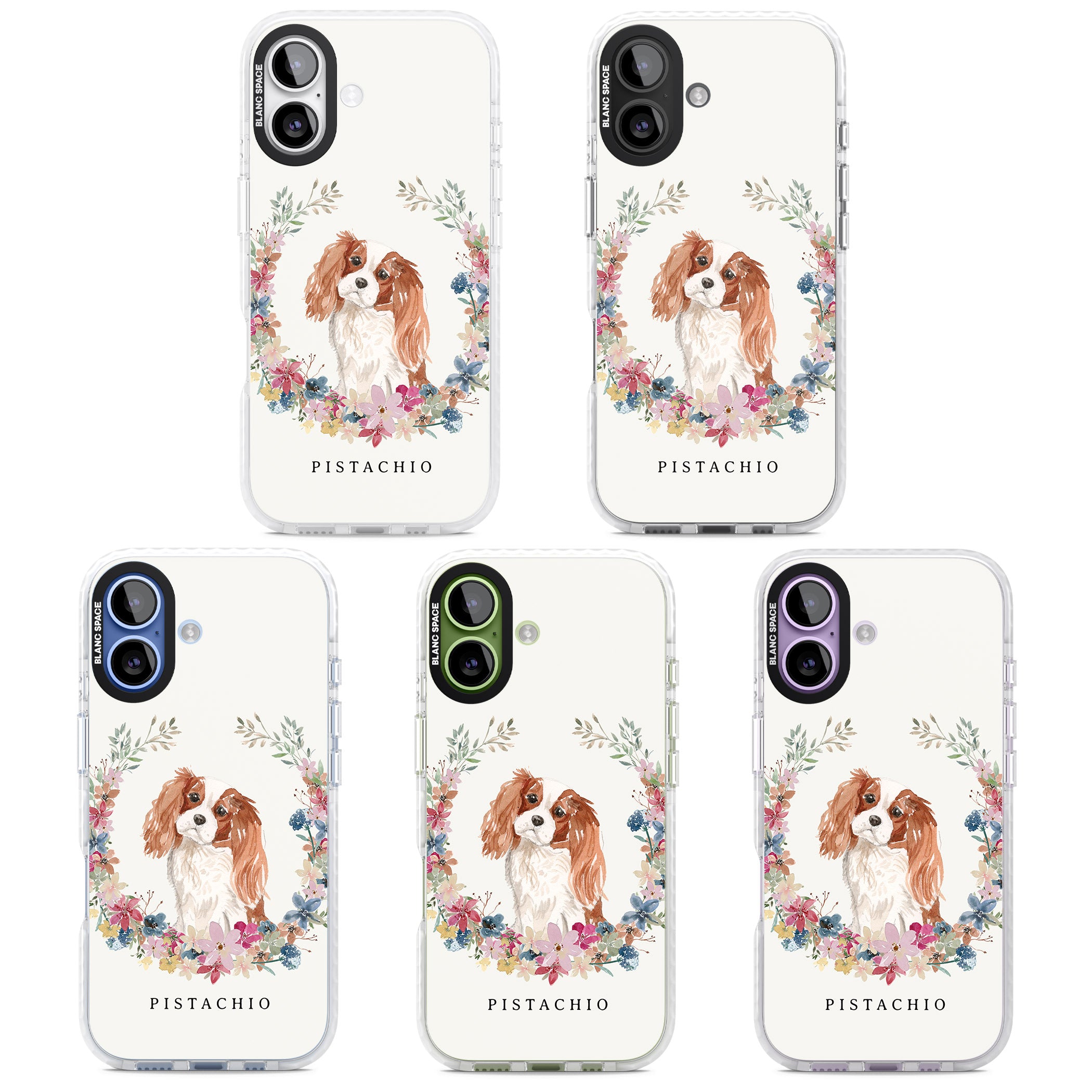 Personalised Cavalier King Charles Floral Portrait iPhone 17 Impact Clear Phone Case APT Impact Protection