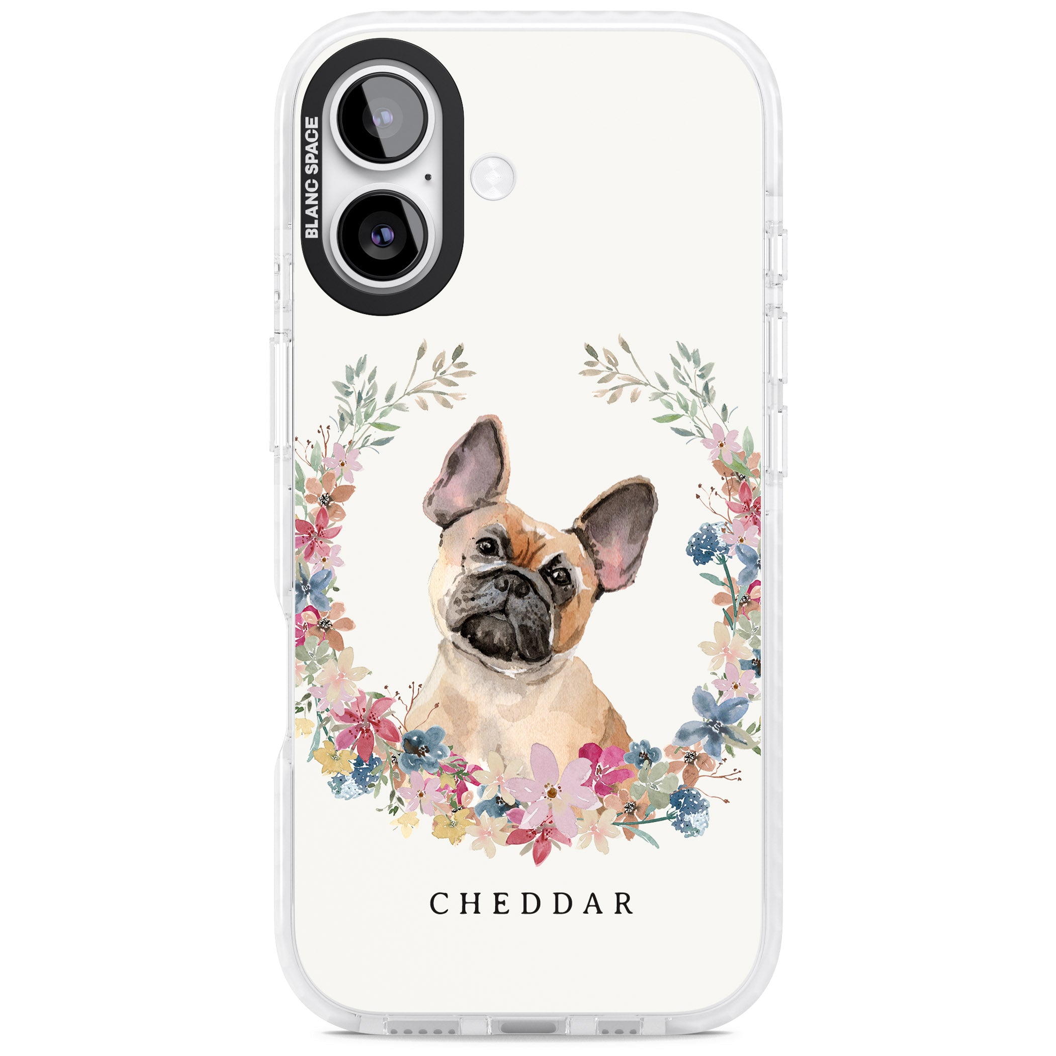 Personalised Tan French Bulldog Floral Portrait iPhone 17 Impact Clear Phone Case