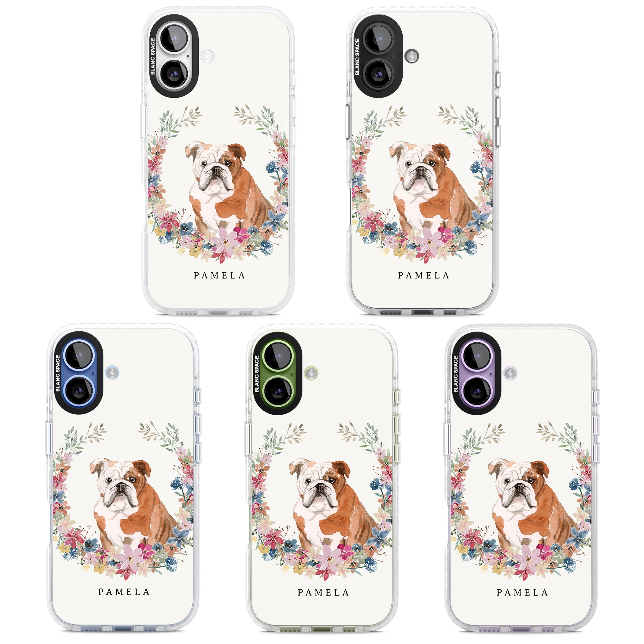 Personalised English Bulldog Floral Portrait iPhone 17 Impact Clear Phone Case APT Impact Protection