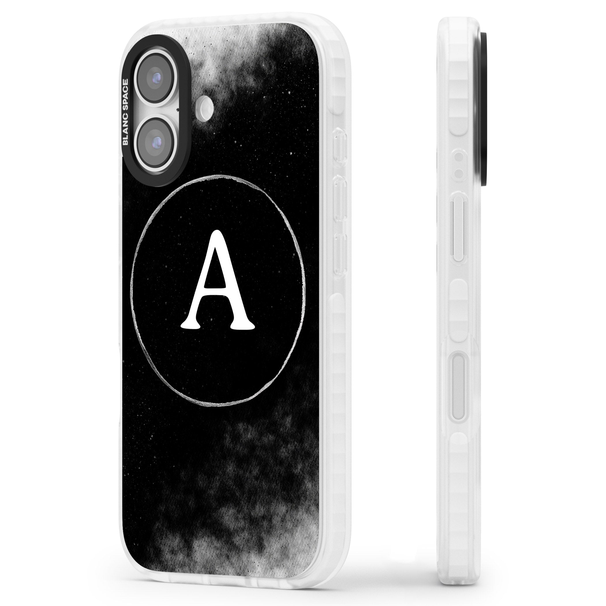 Personalised Monochrome Cosmic Monogram iPhone 17 Impact Clear Phone Case Side Profile