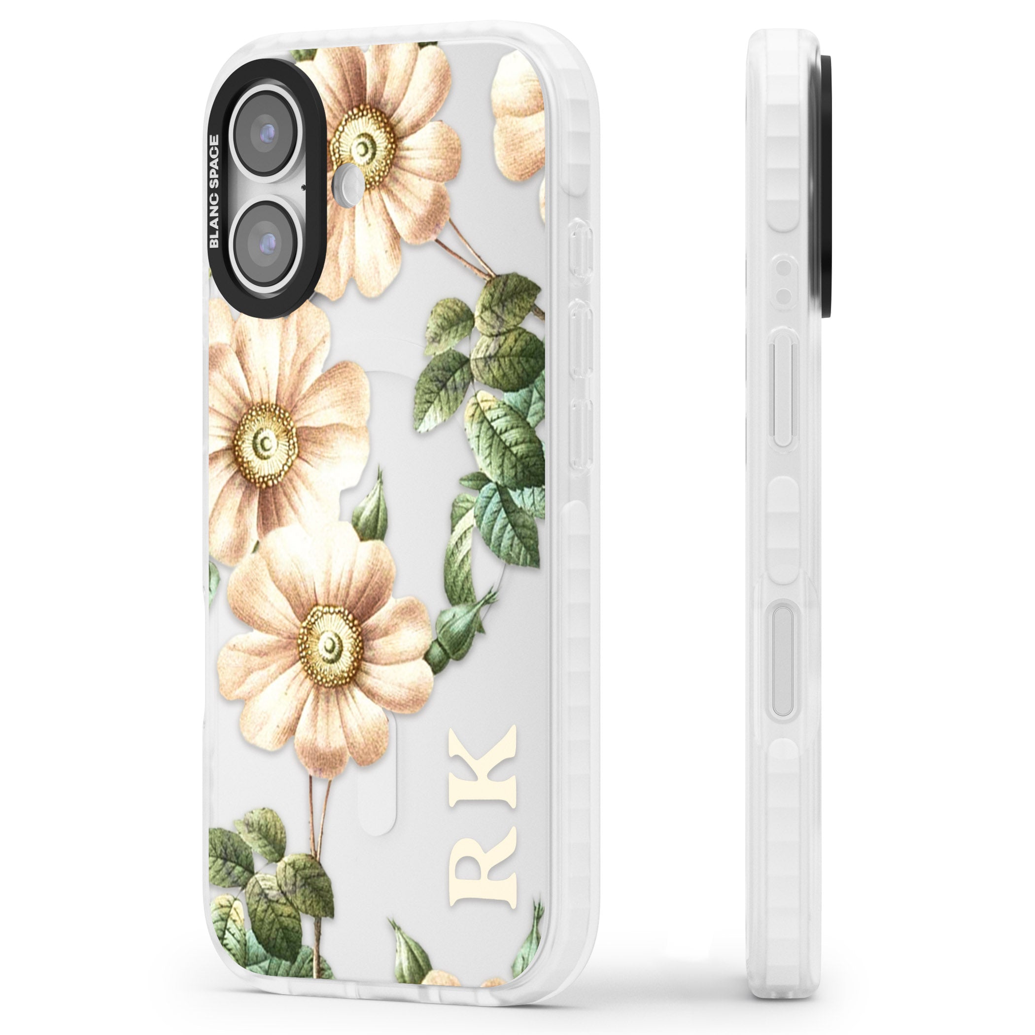 Personalised Vintage Floral Anemone iPhone 17 Impact Clear Phone Case Side Profile