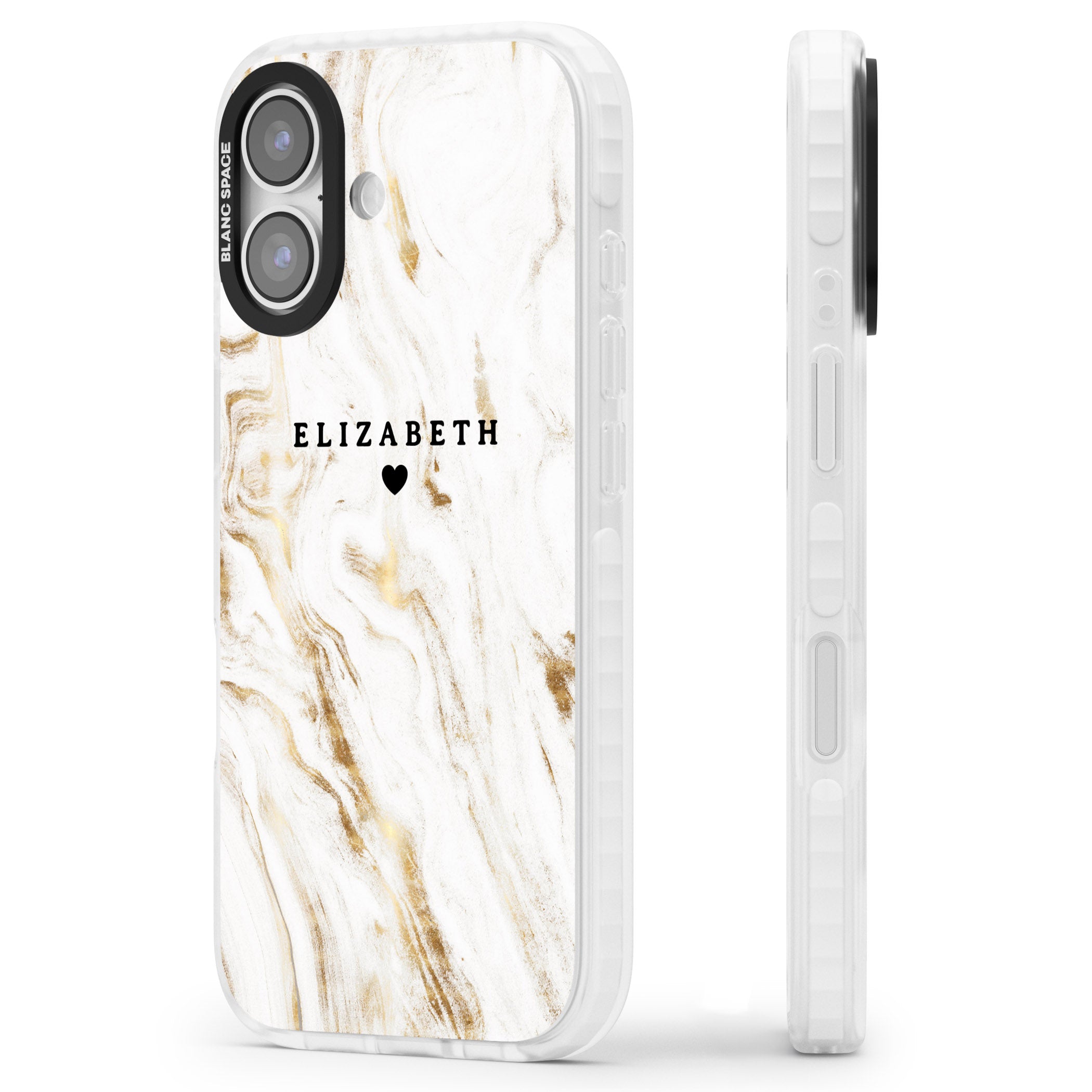 Personalised White & Gold Swirl Marble iPhone 17 Impact Clear Phone Case Side Profile