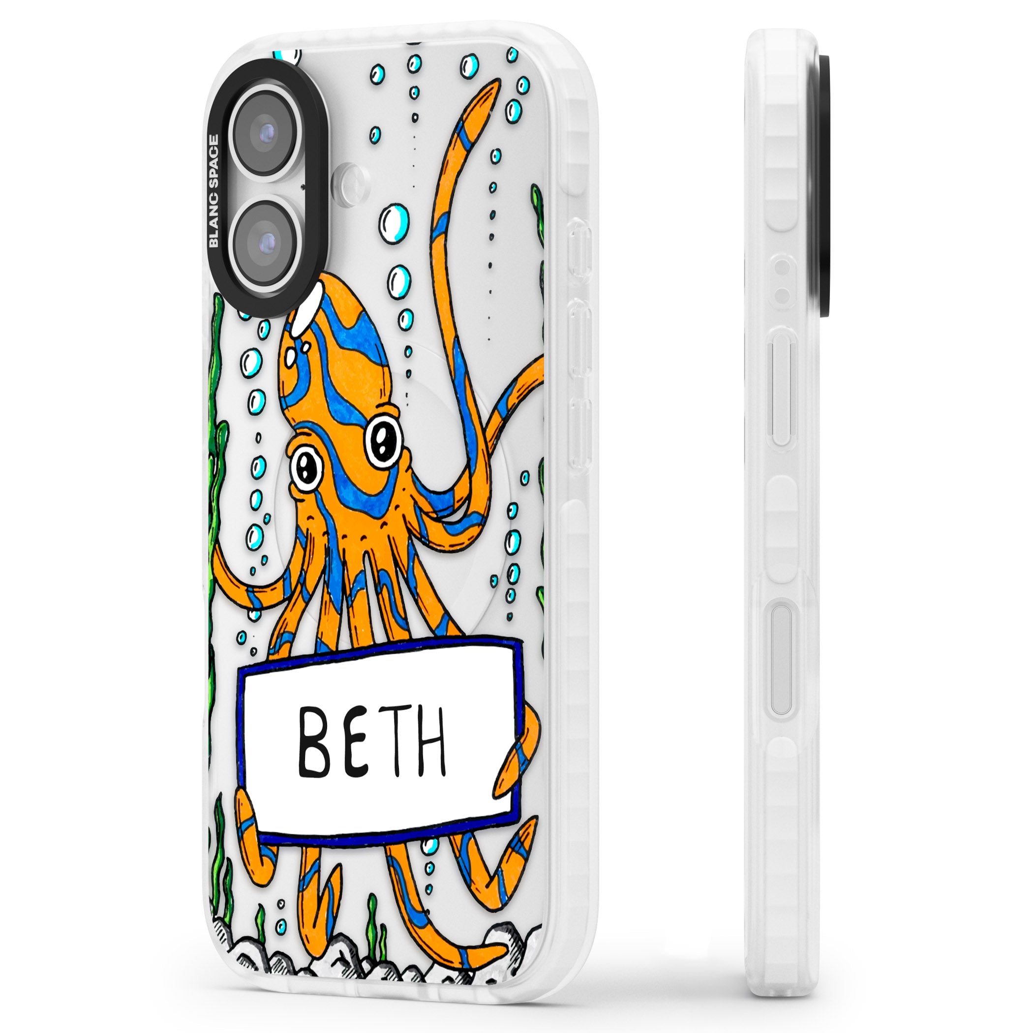 Personalised Octo iPhone 17 Impact Clear Phone Case Side Profile