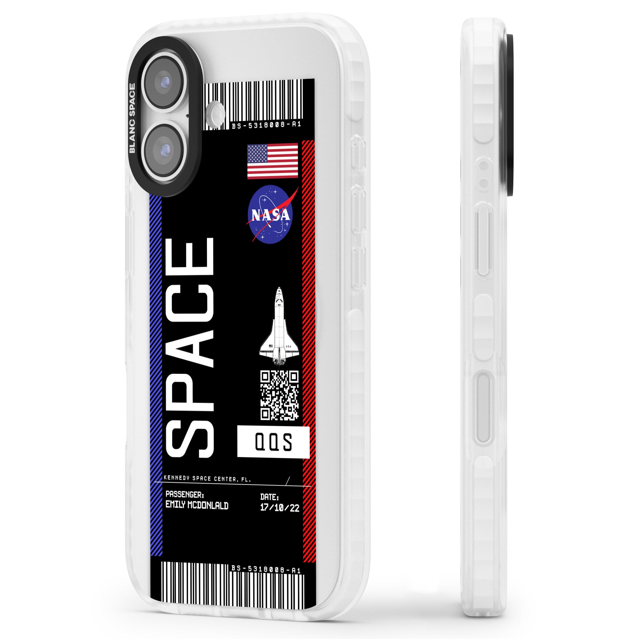 Personalised Nasa Boarding Pass (Dark) iPhone 17 Impact Clear Phone Case Side Profile