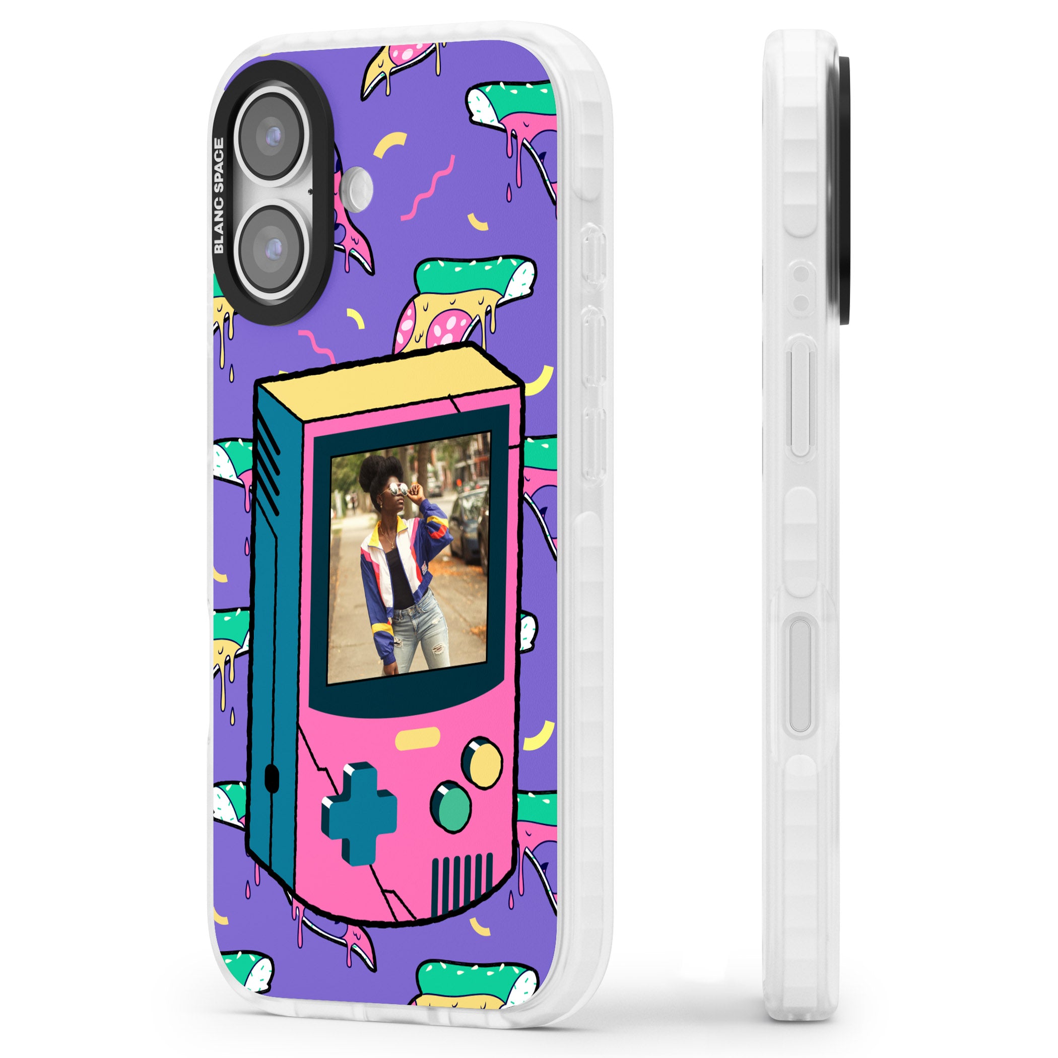 Personalised Retro Game Photo Case iPhone 17 Impact Clear Phone Case Side Profile