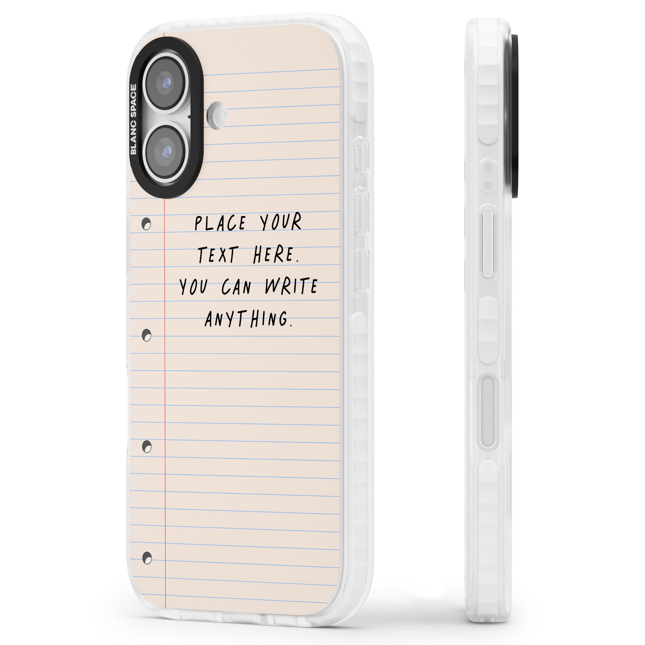Personalised Lined Paper iPhone 17 Impact Clear Phone Case Side Profile