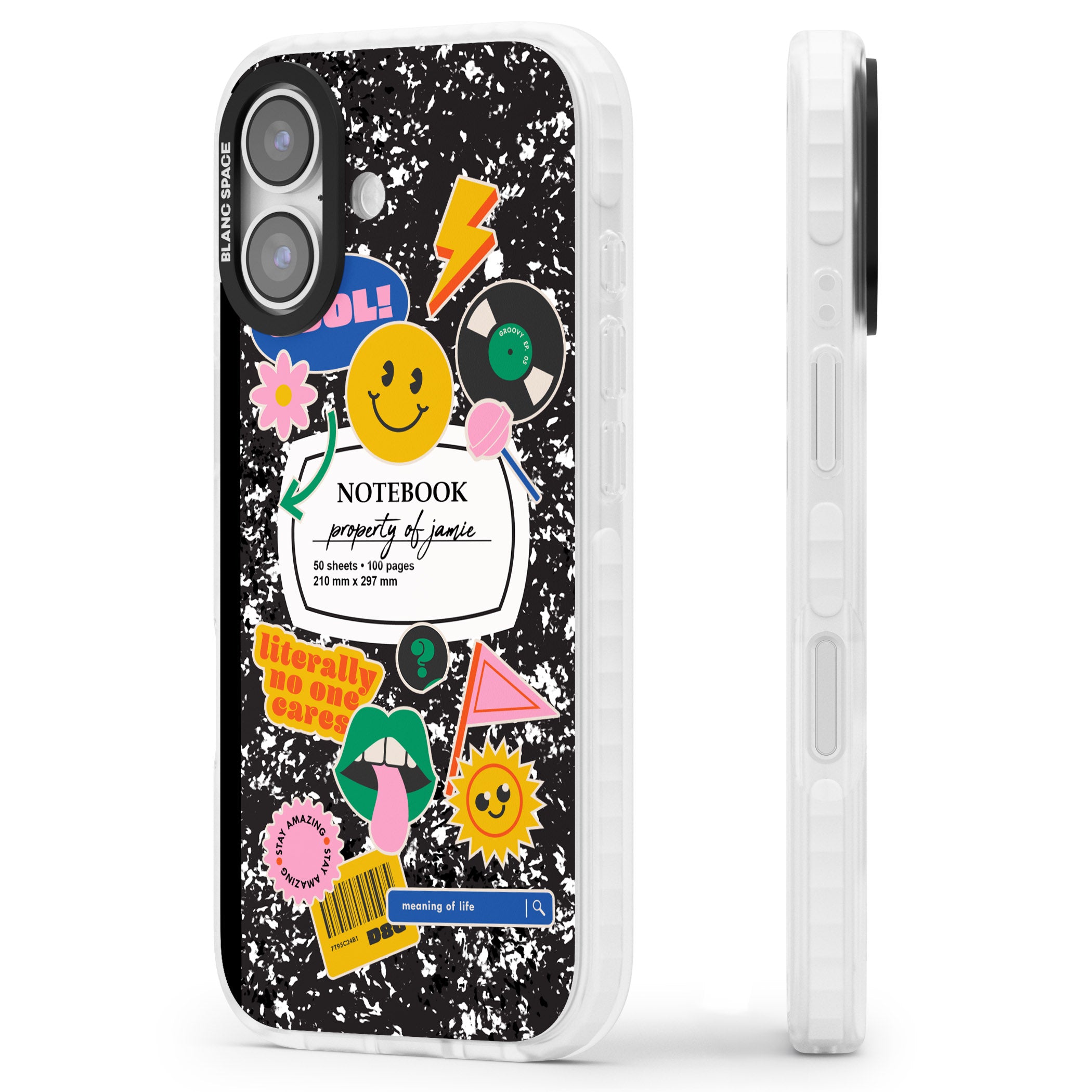 Personalised Quirky Notebook iPhone 17 Impact Clear Phone Case Side Profile