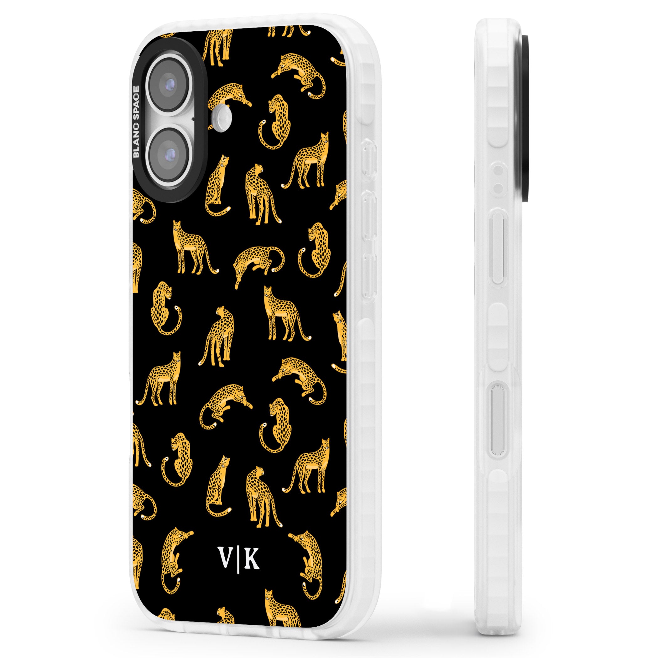 Personalised Gold Cheetah Pattern iPhone 17 Impact Clear Phone Case Side Profile