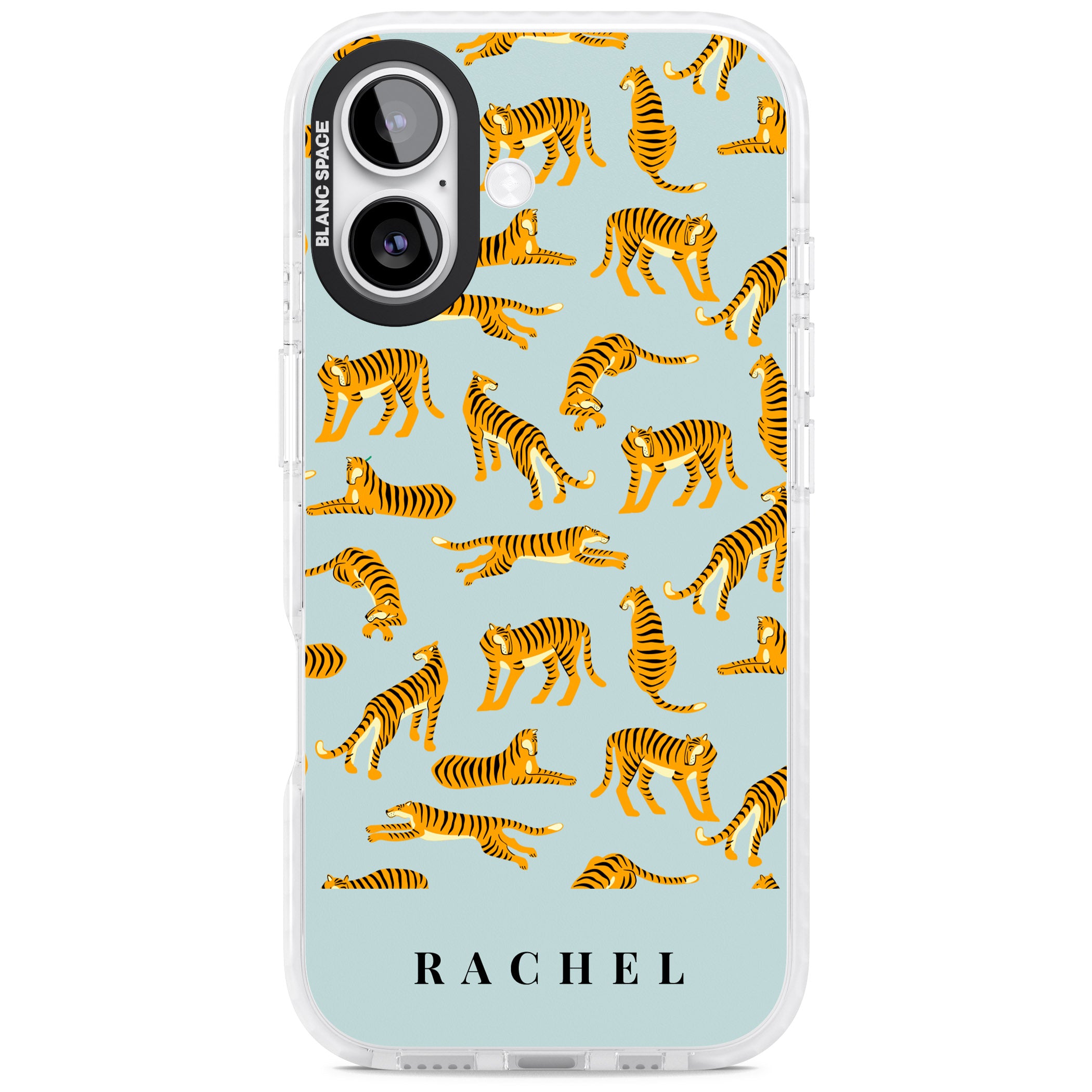Personalised Turquoise Tiger Pattern iPhone 17 Impact Clear Phone Case