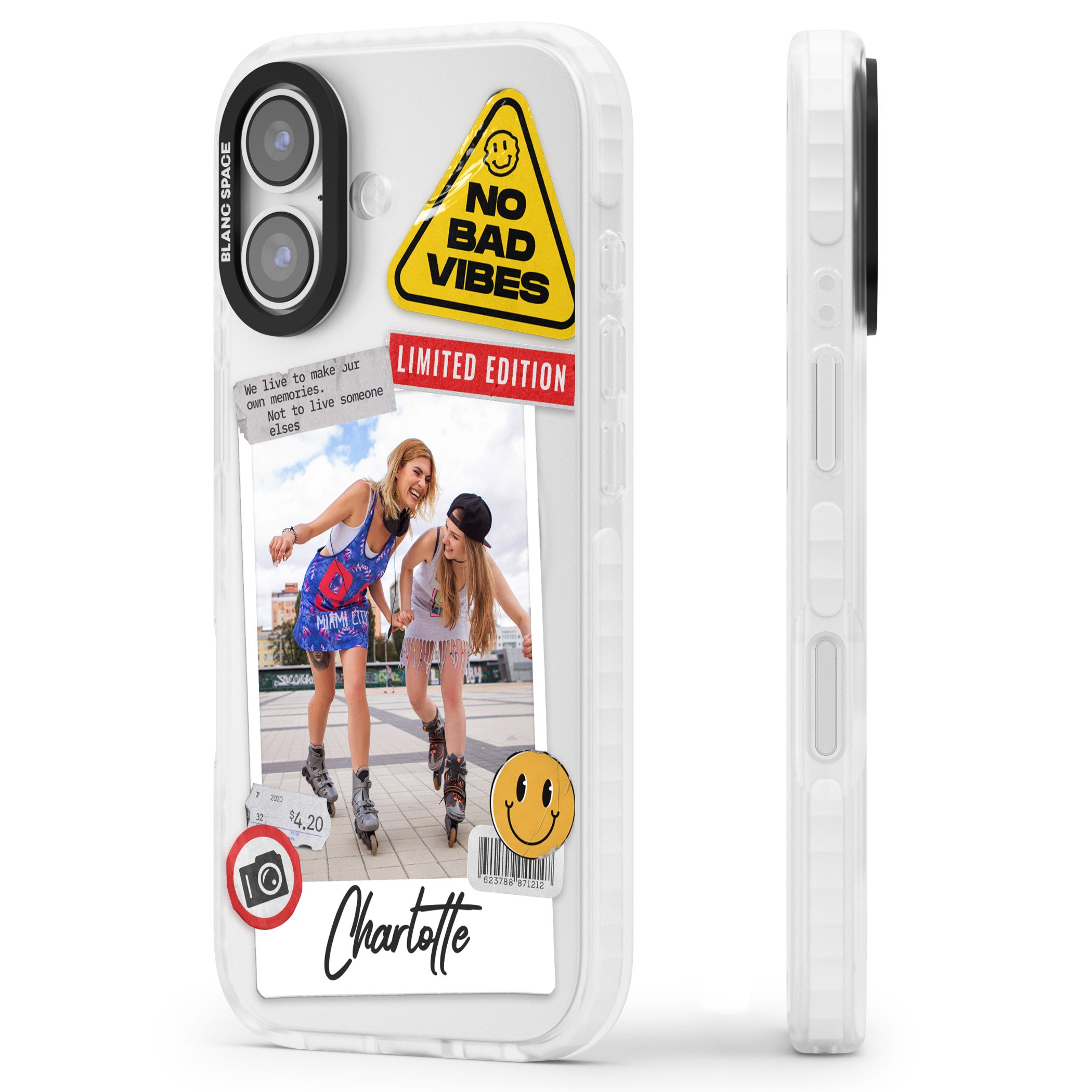 Personalised Sticker Mix Instant Photo iPhone 17 Impact Clear Phone Case Side Profile