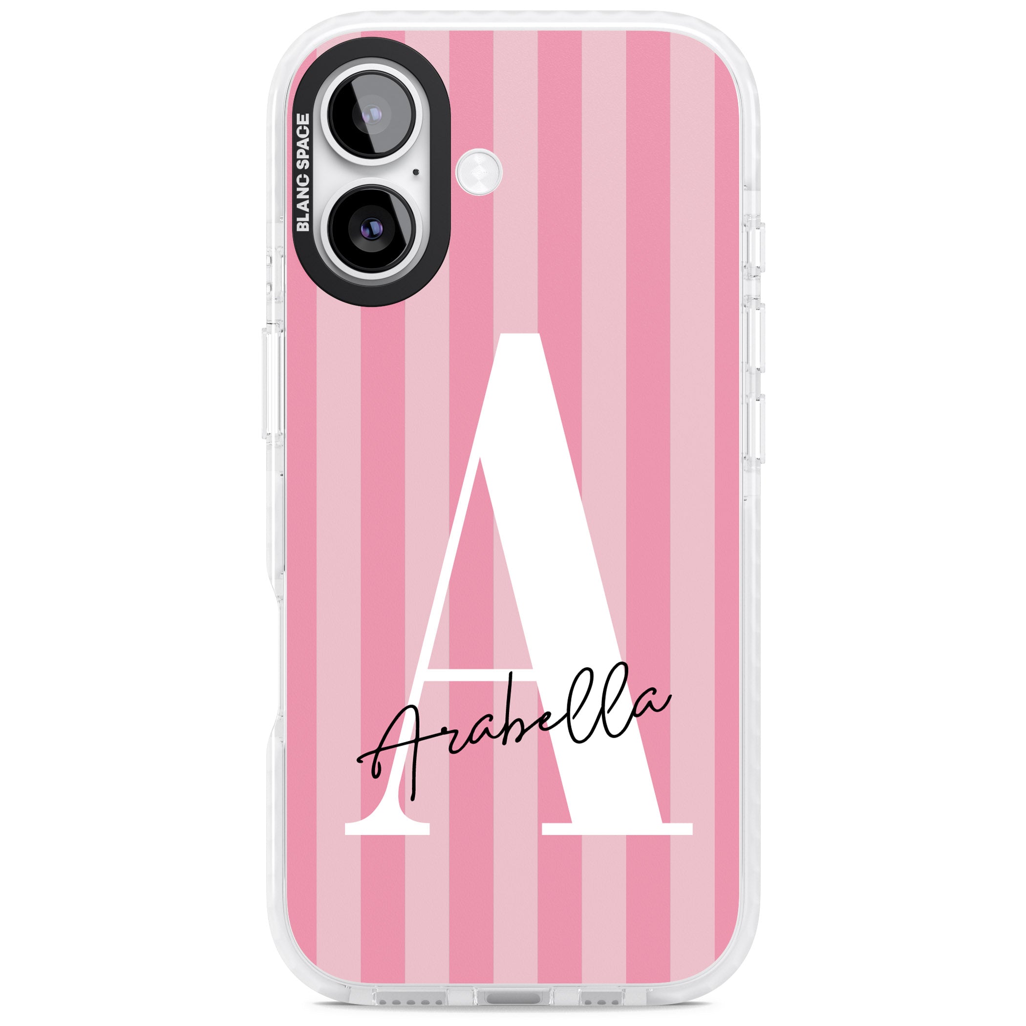Personalised Pink Stripes Initial iPhone 17 Impact Clear Phone Case