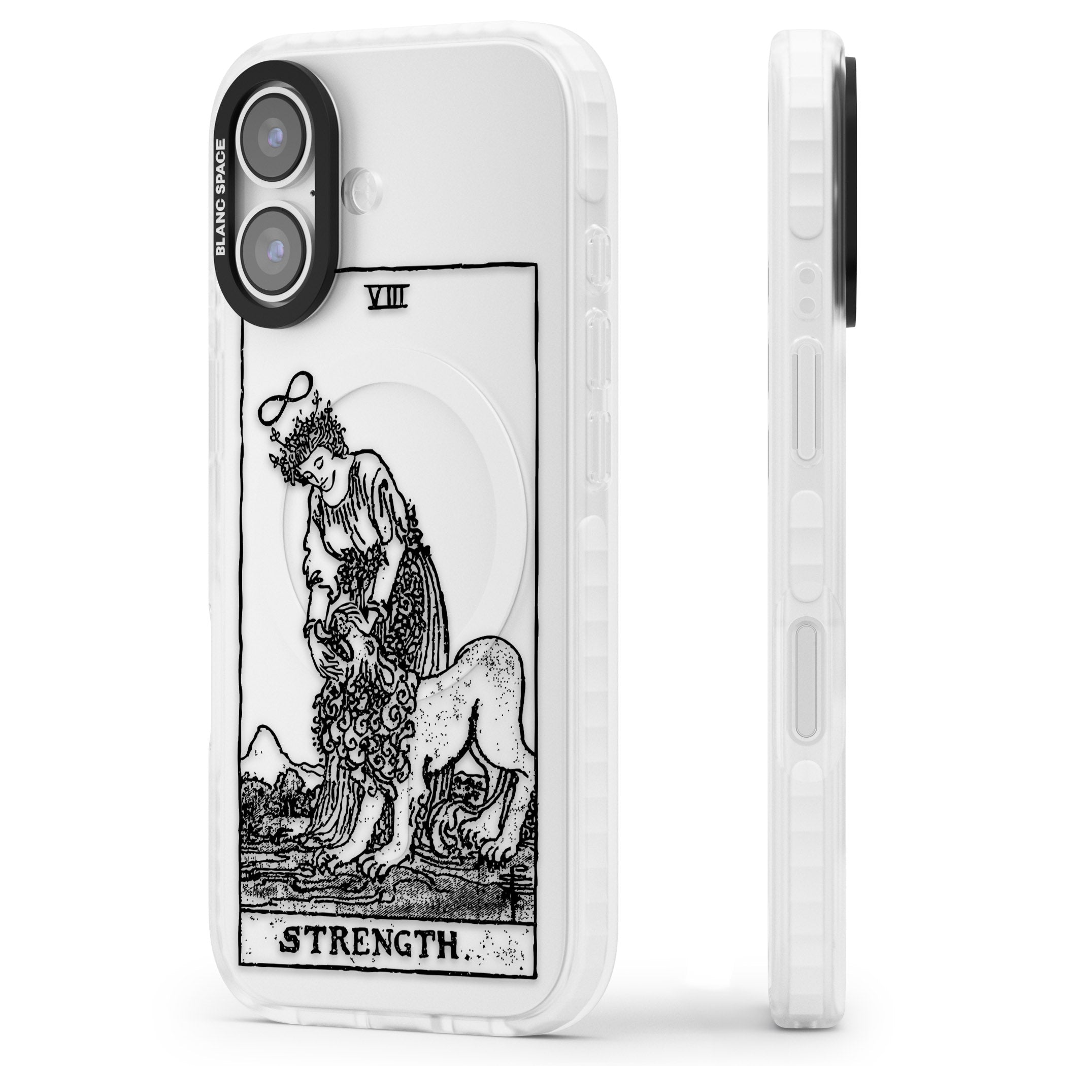 Personalised Strength Tarot Card (Clear) iPhone 17 Impact Clear Phone Case Side Profile