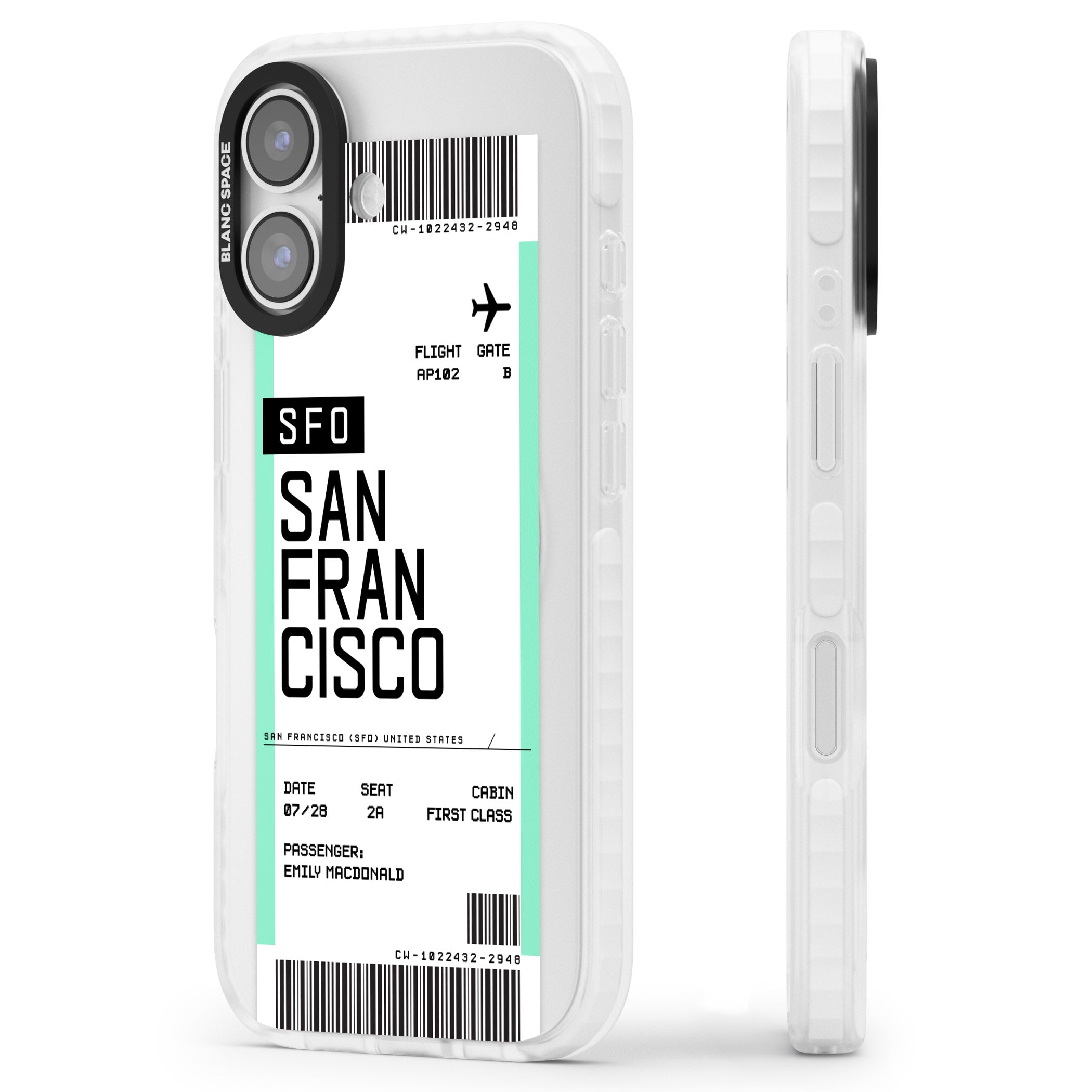 Personalised San Francisco Boarding Pass iPhone 17 Impact Clear Phone Case Side Profile
