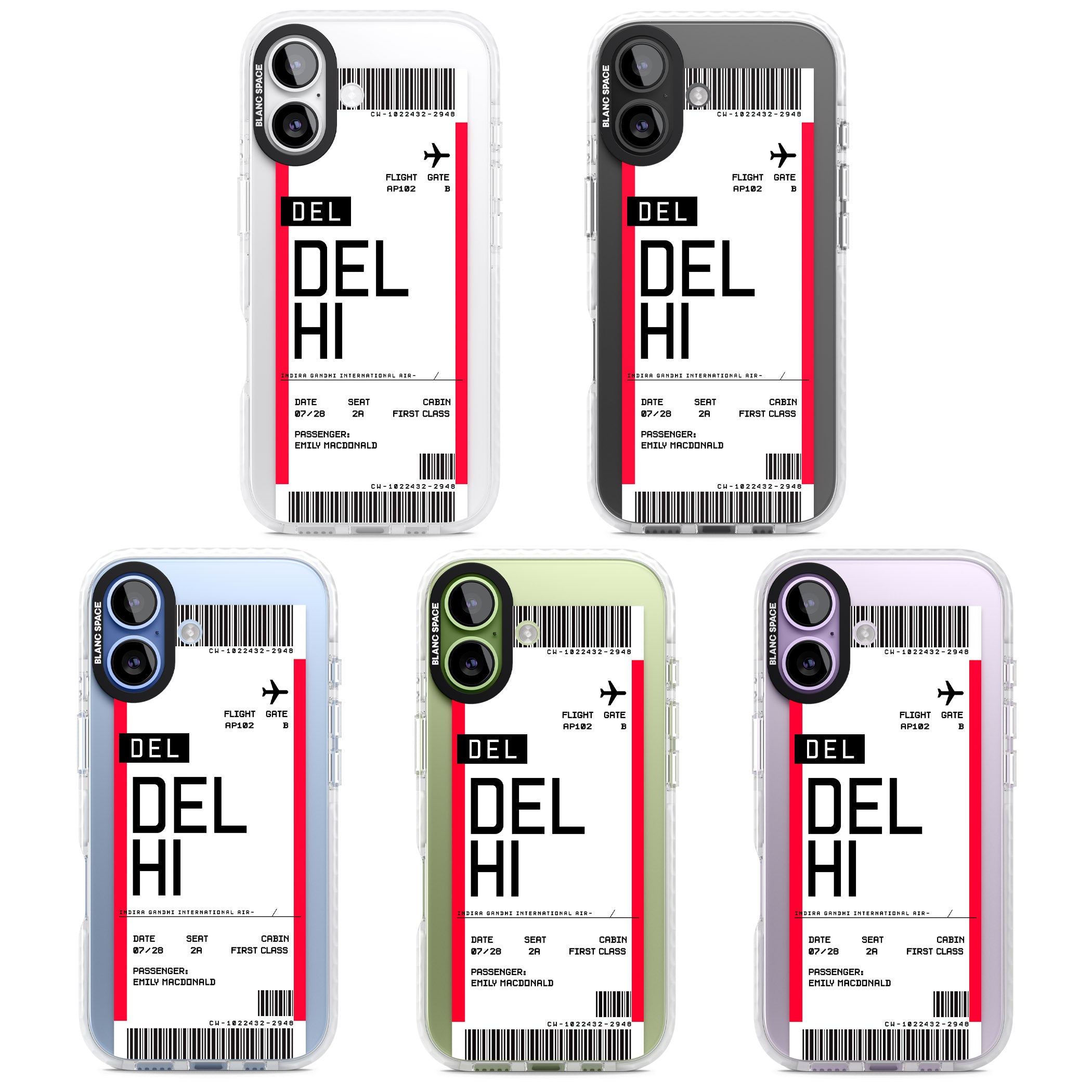 Personalised Delhi Boarding Pass iPhone 17 Impact Clear Phone Case APT Impact Protection