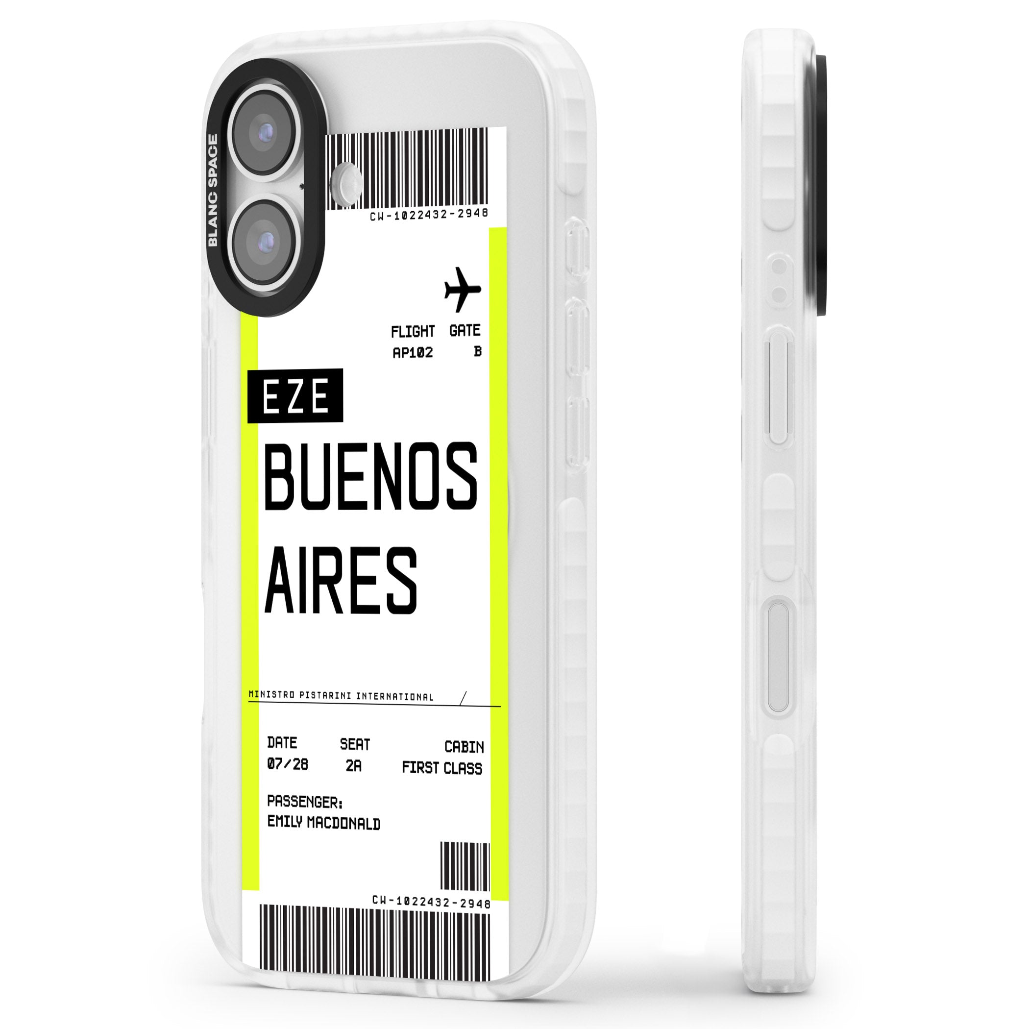 Personalised Buenos Aires Boarding Pass iPhone 17 Impact Clear Phone Case Side Profile