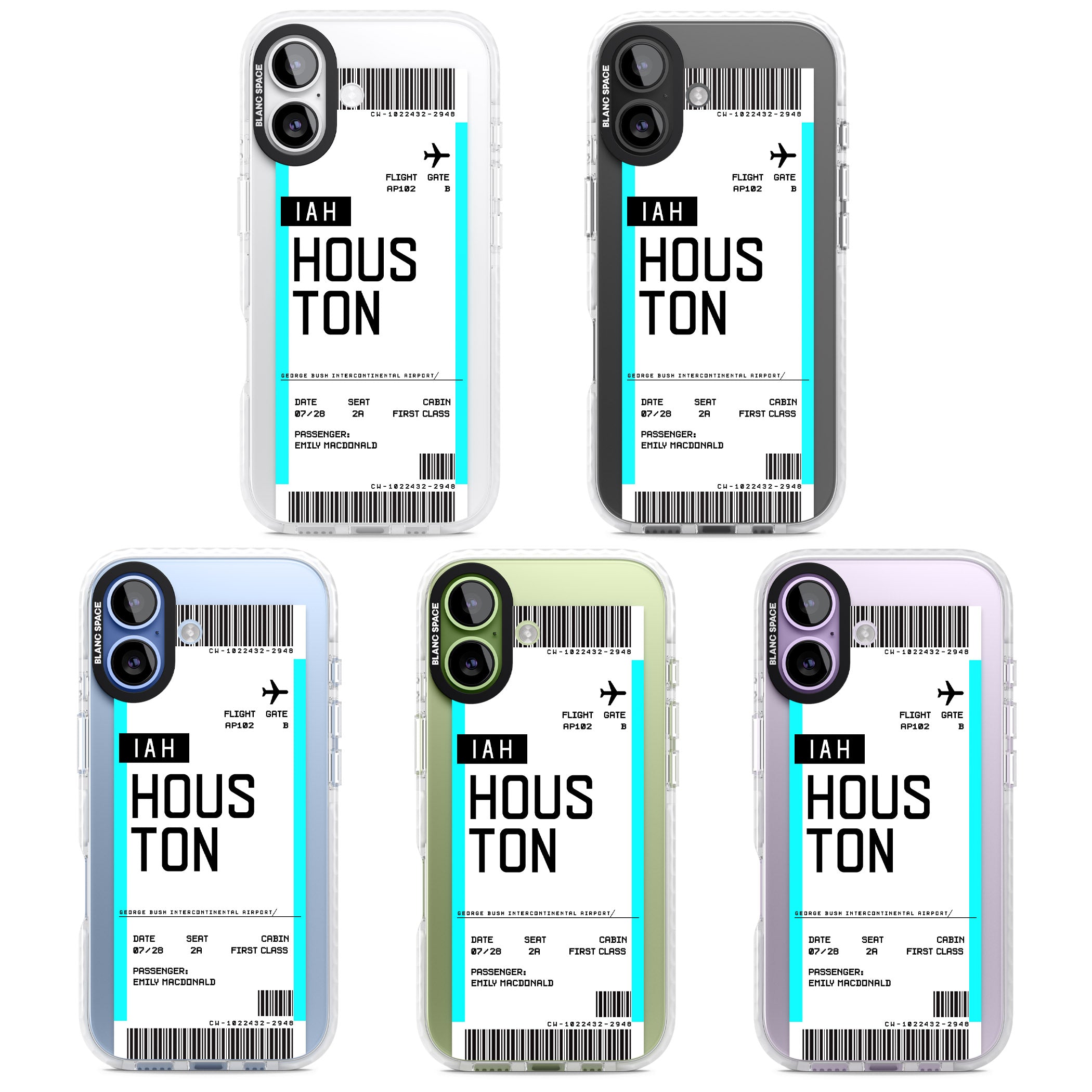 Personalised Houston Boarding Pass iPhone 17 Impact Clear Phone Case APT Impact Protection