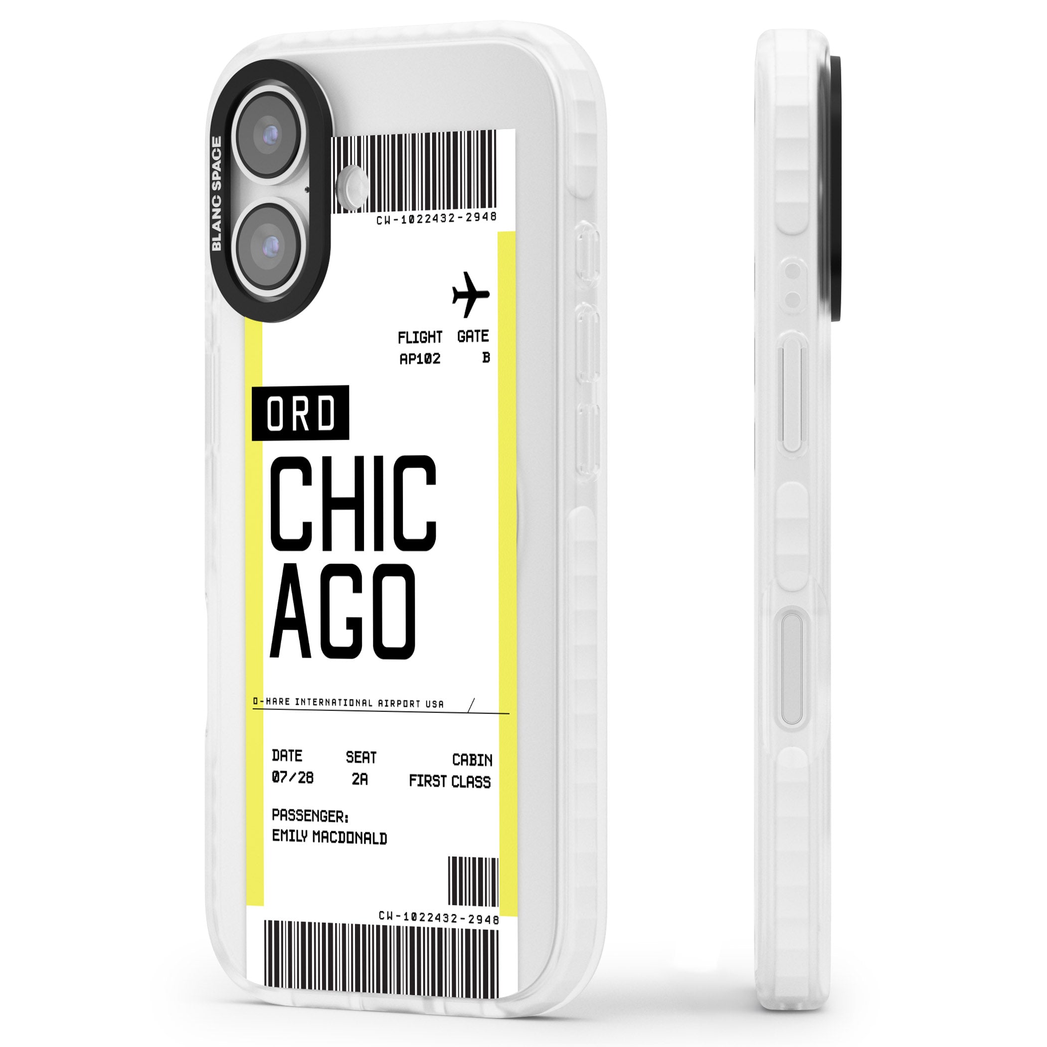 Personalised Chicago Boarding Pass iPhone 17 Impact Clear Phone Case Side Profile