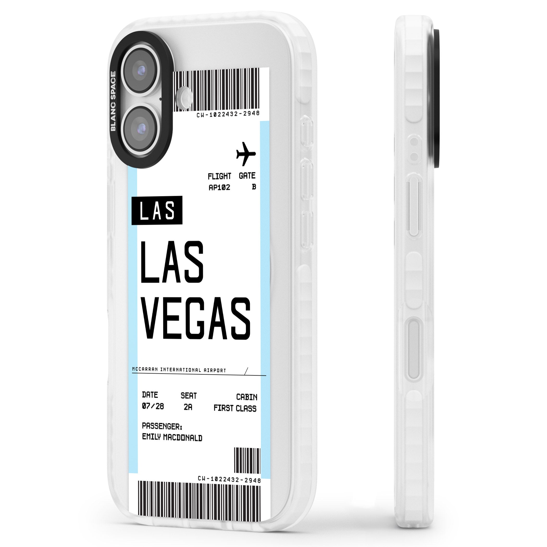 Personalised Las Vegas Boarding Pass iPhone 17 Impact Clear Phone Case Side Profile