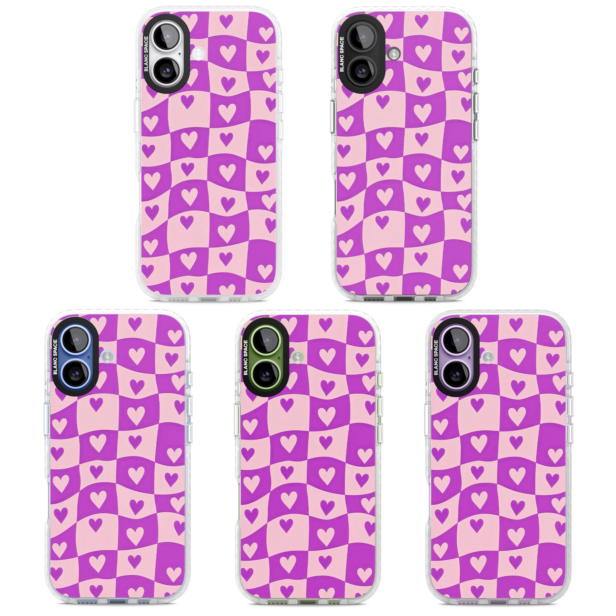 Purple Wavy Checked Hearts iPhone 17 Impact Clear Phone Case APT Impact Protection