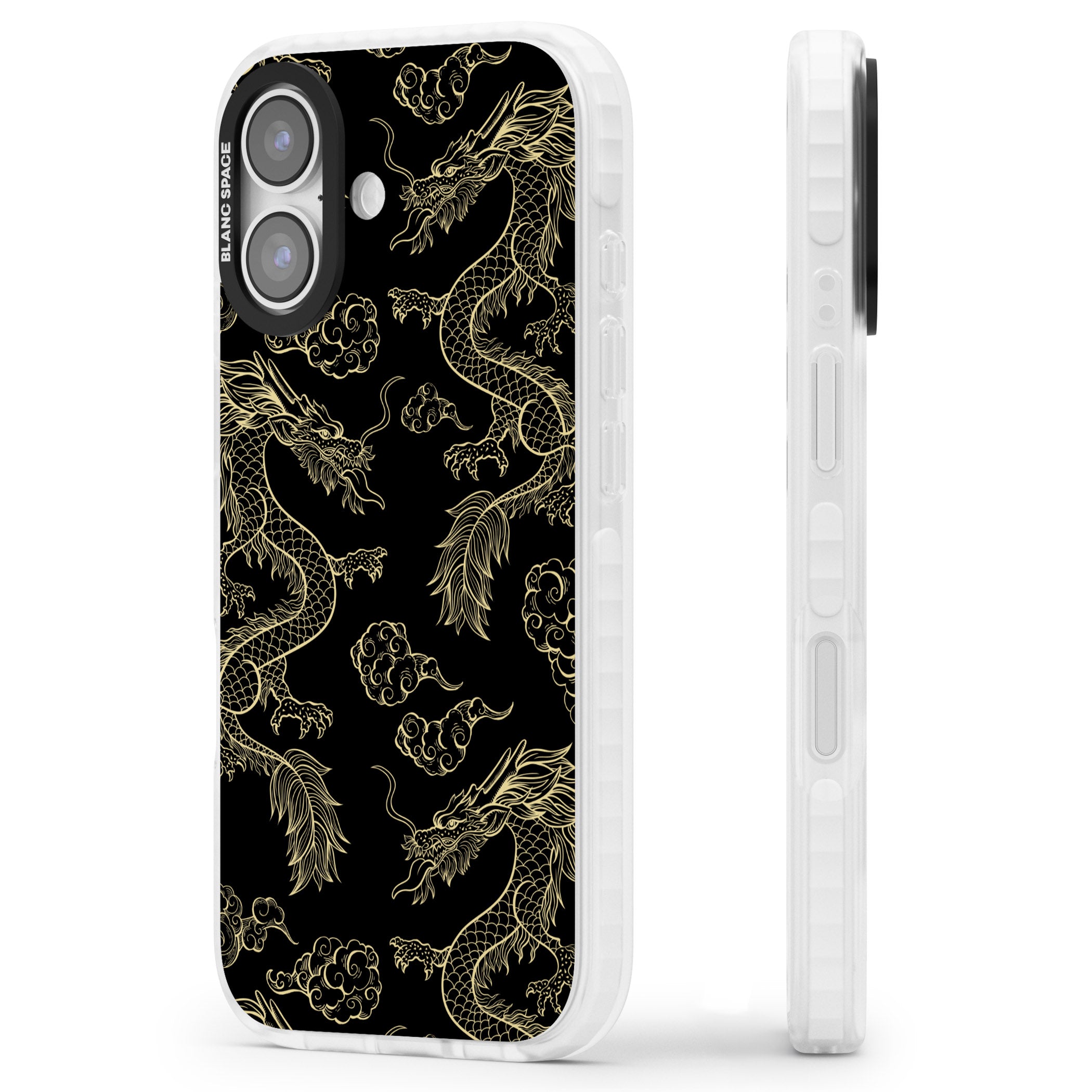 Black And Gold Dragon Pattern iPhone 17 Impact Clear Phone Case Side Profile