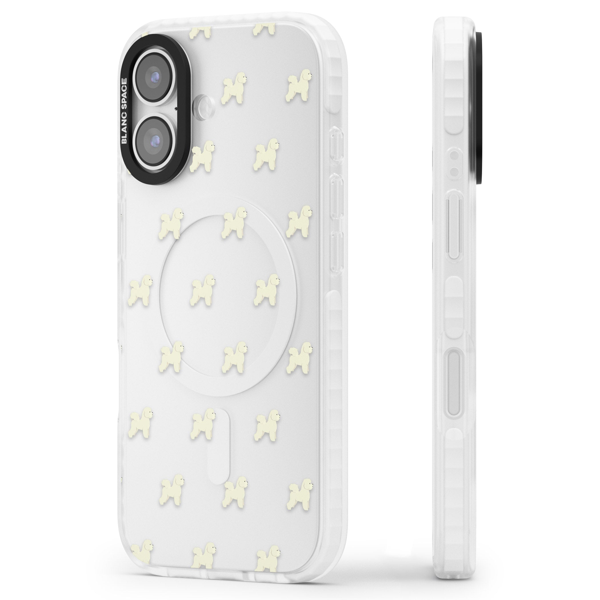 Bichon Frise Pattern iPhone 17 Impact Clear Phone Case Side Profile