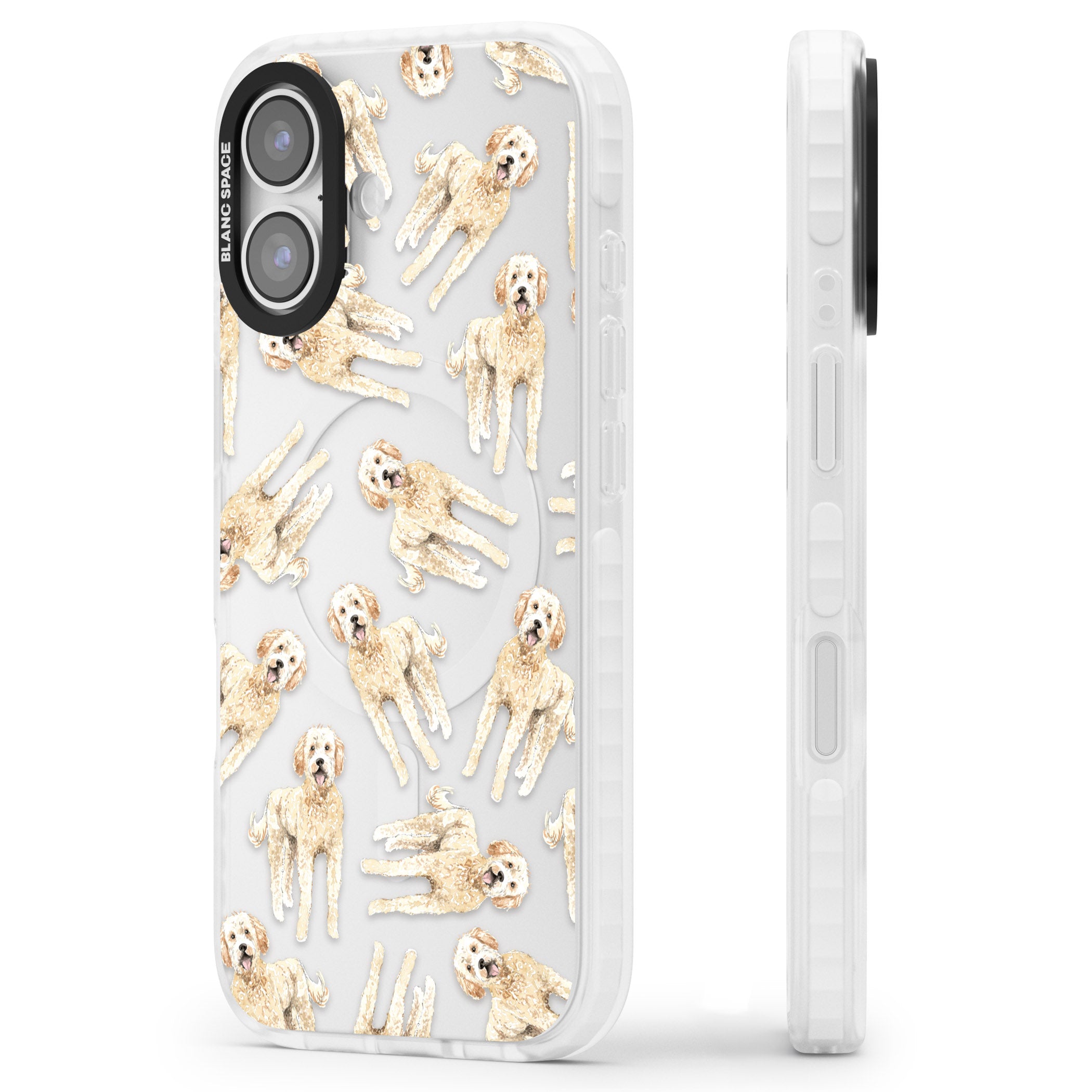 Goldendoodle Watercolour Dog Pattern iPhone 17 Impact Clear Phone Case Side Profile